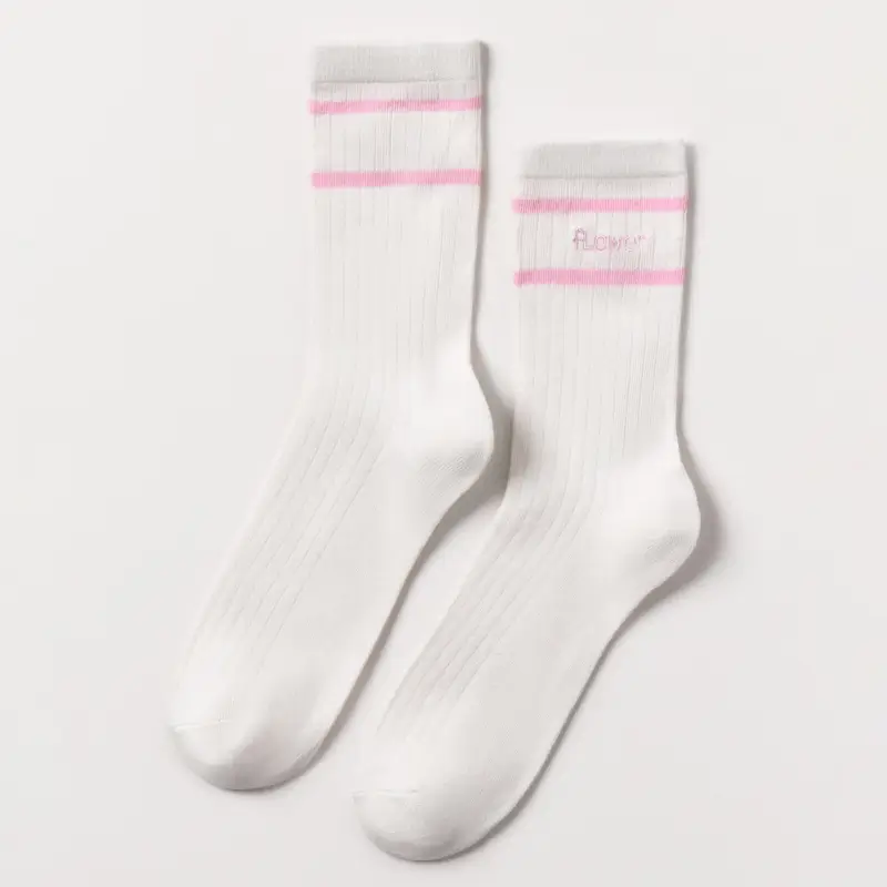 Women's socks, size 36-38, cotton / polyester, white, Flower, Rib font ,image-0