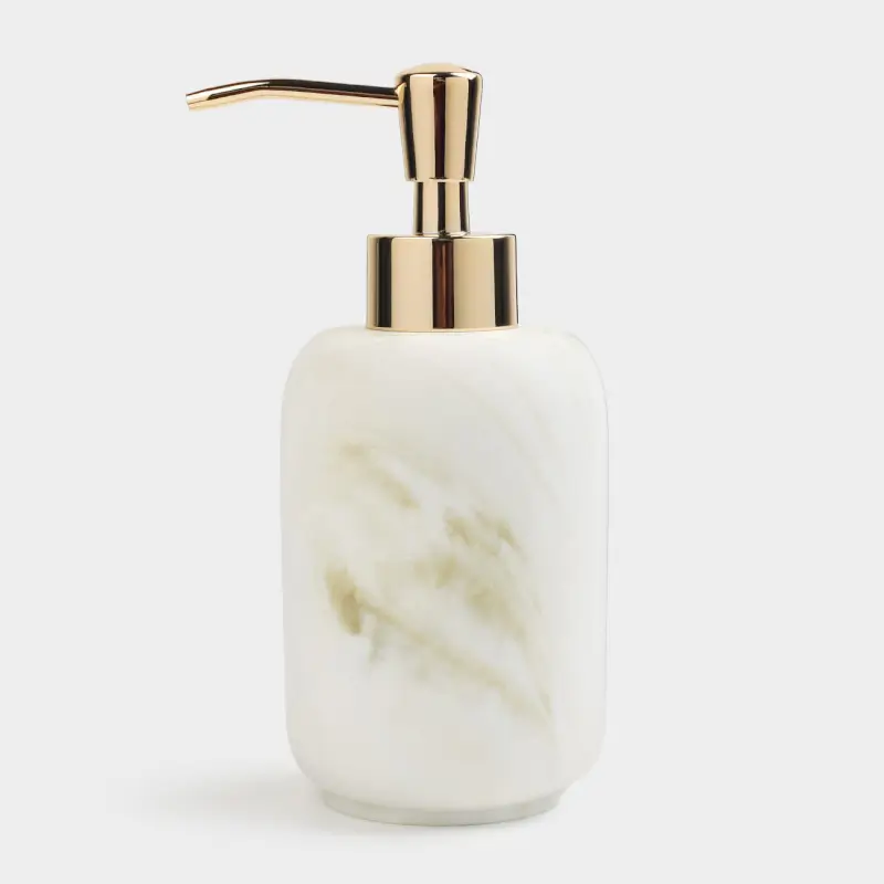 Liquid soap dispenser, 200 ml, polyresin / metal, white-gold, Marble, Dryad