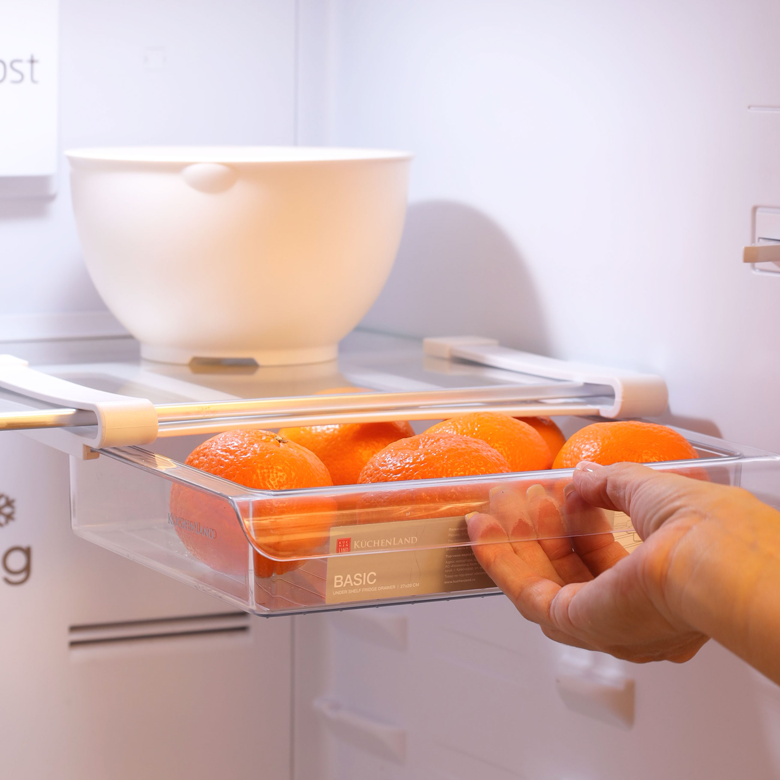 Refrigerator organizer shelf, 27x20 cm, suspended, plastic / nylon, transparent, Basic