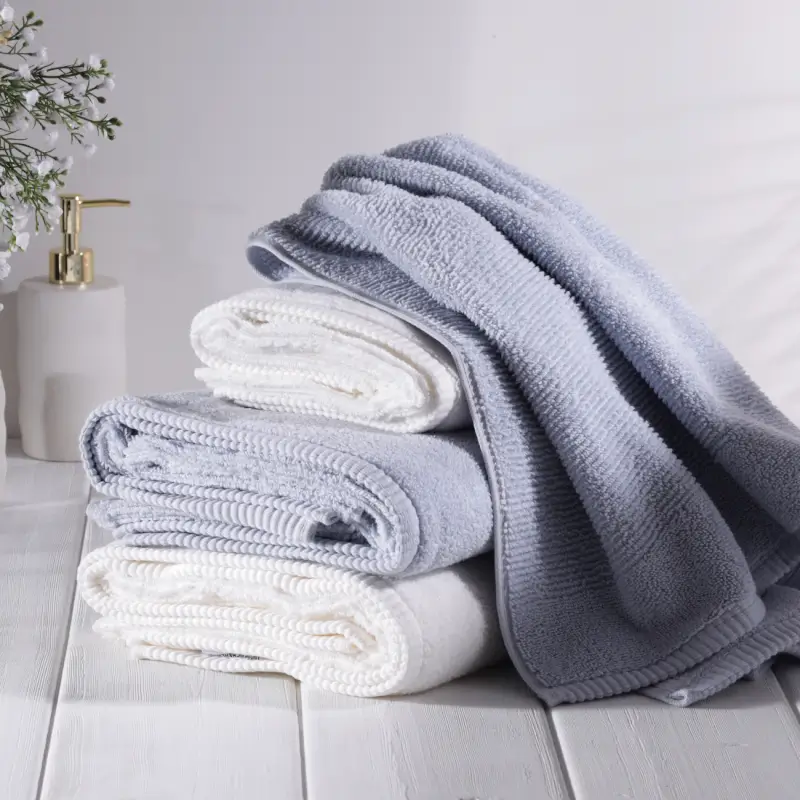 Towel set, 50x90 / 70x140 cm, 4 pcs, cotton, white / blue, Terry cotton ,image-0