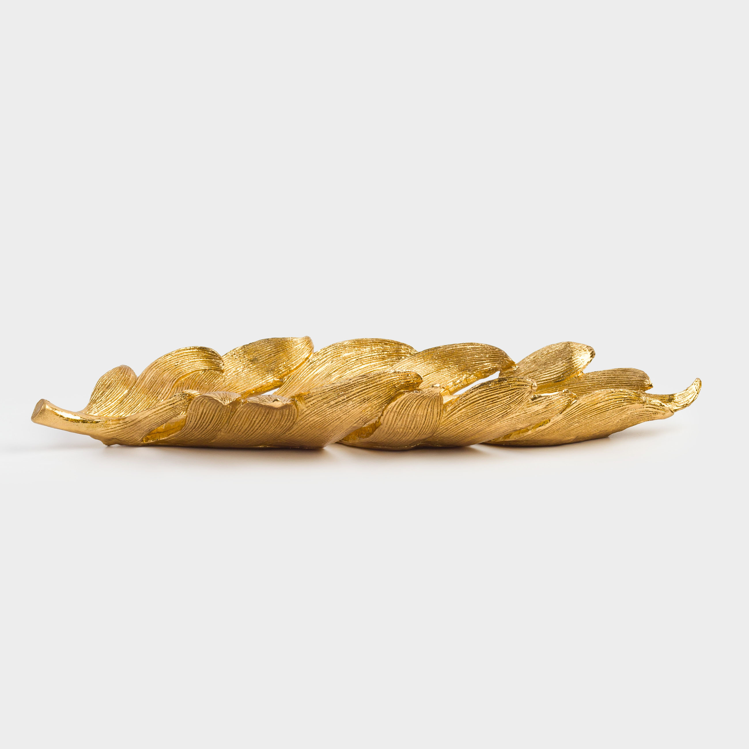 Decorative dish, 32x14 cm, polyresin, golden, Feather, Feather, image-3