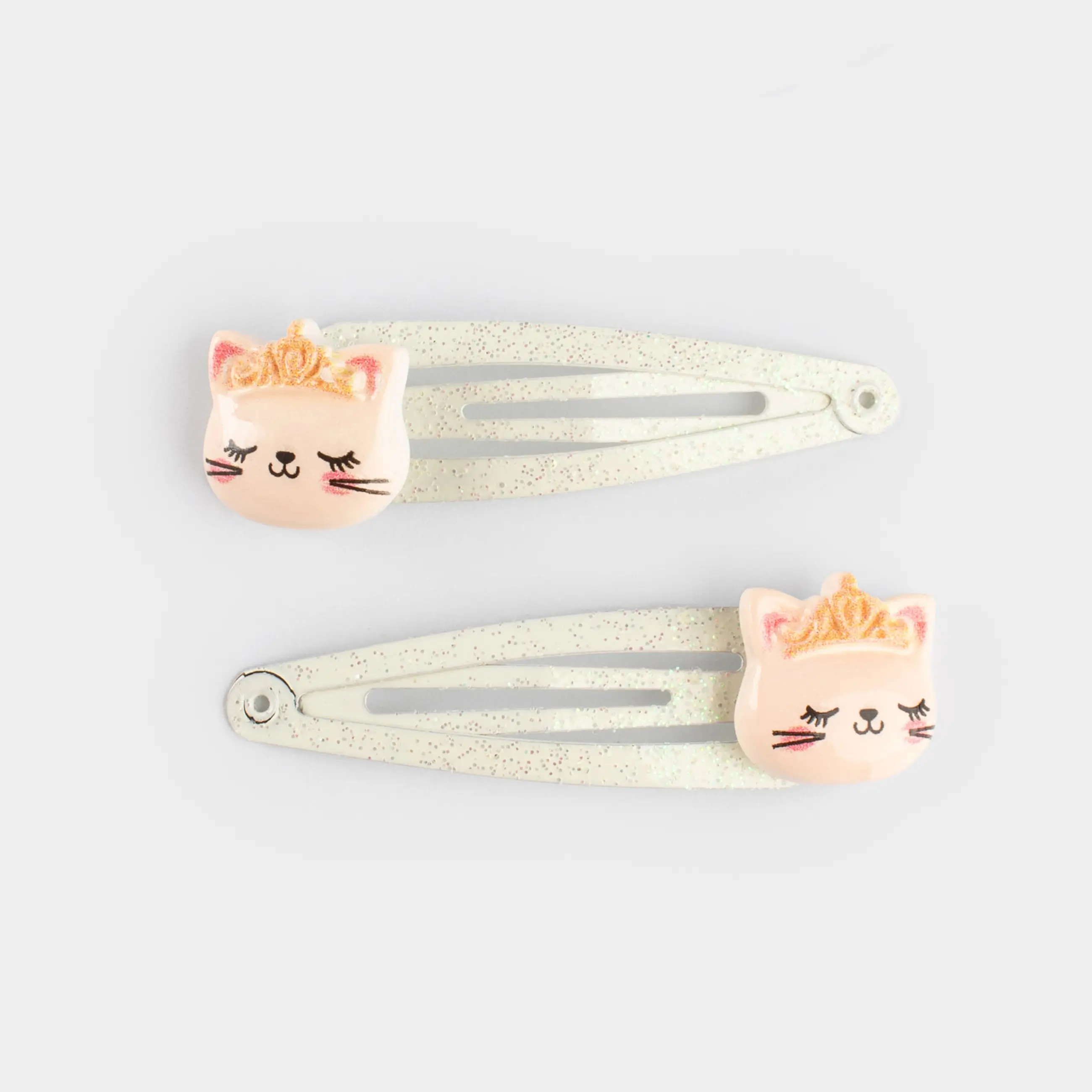 Hair clip, 4 cm, 2 pcs, metal, milky gold, Cat with crown, Cat