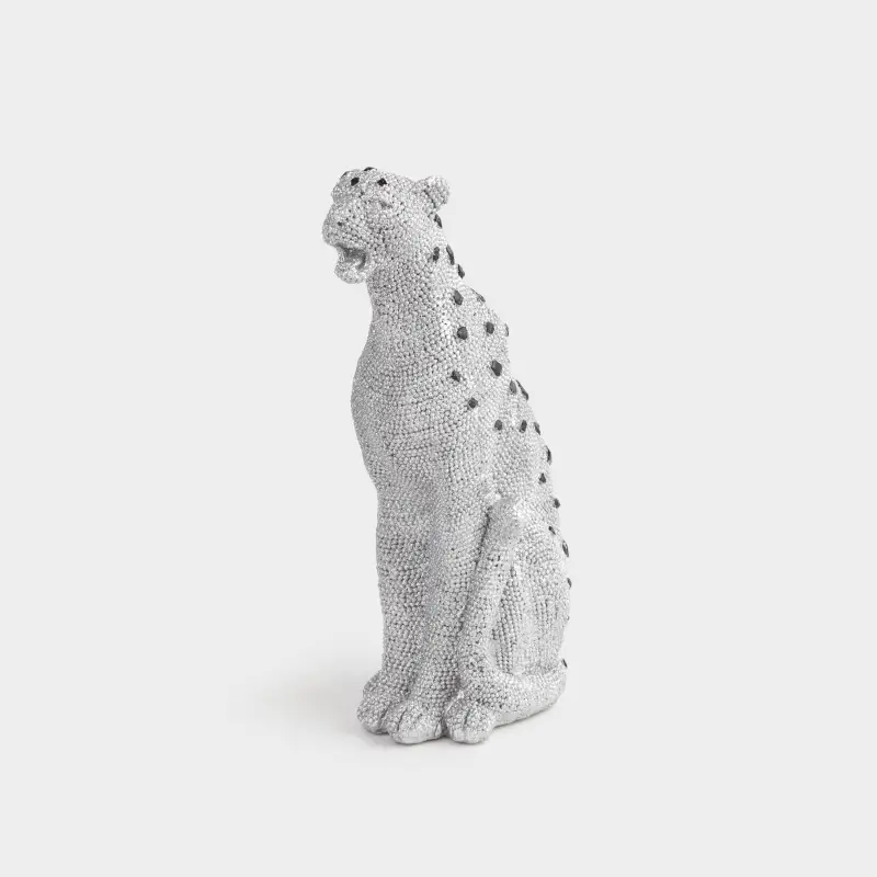 Statuette, 29 cm, polyresin / rhinestones, silver, Leopard, Leopard ,image-0