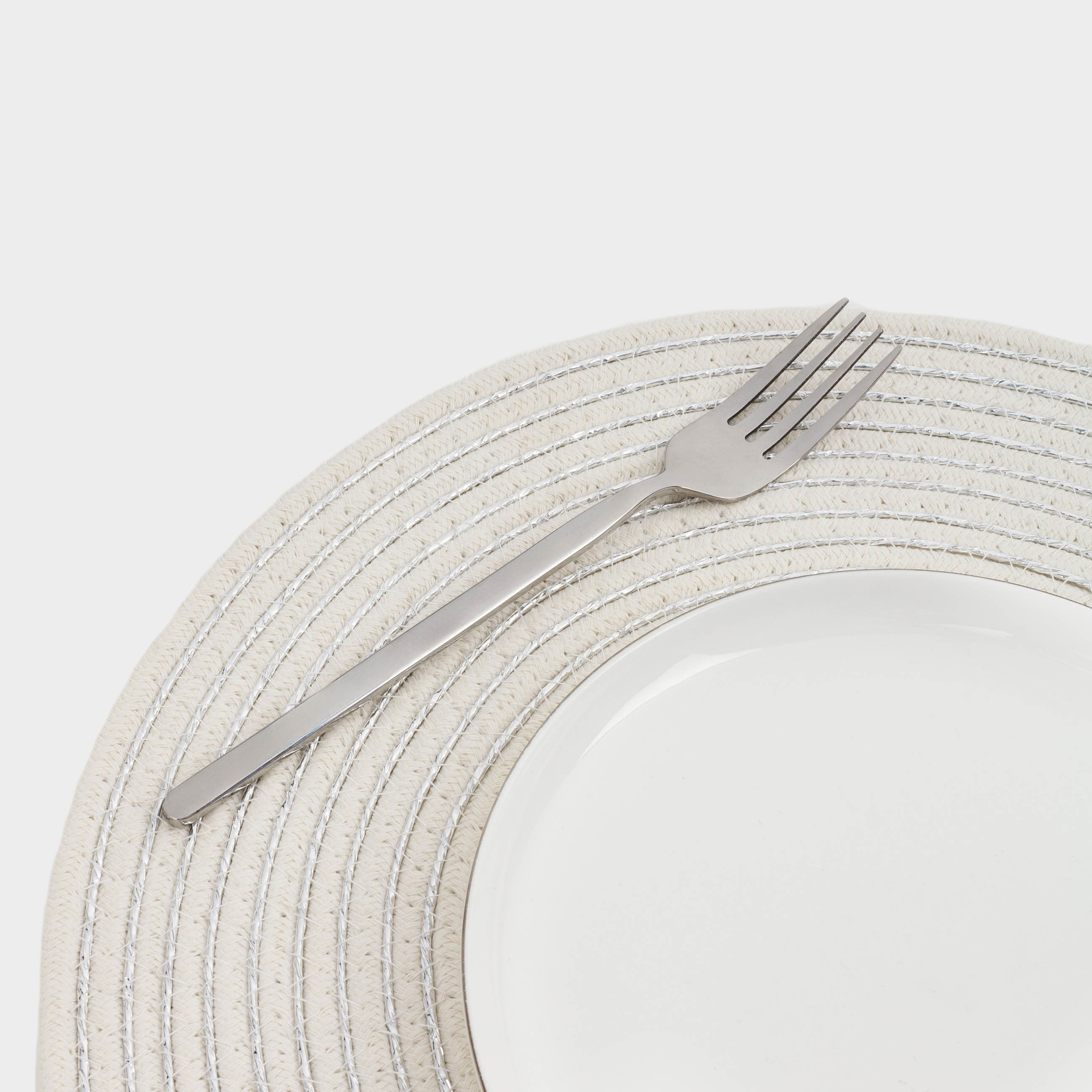 Placemat, 38 cm, polyester, round, white, Ropes