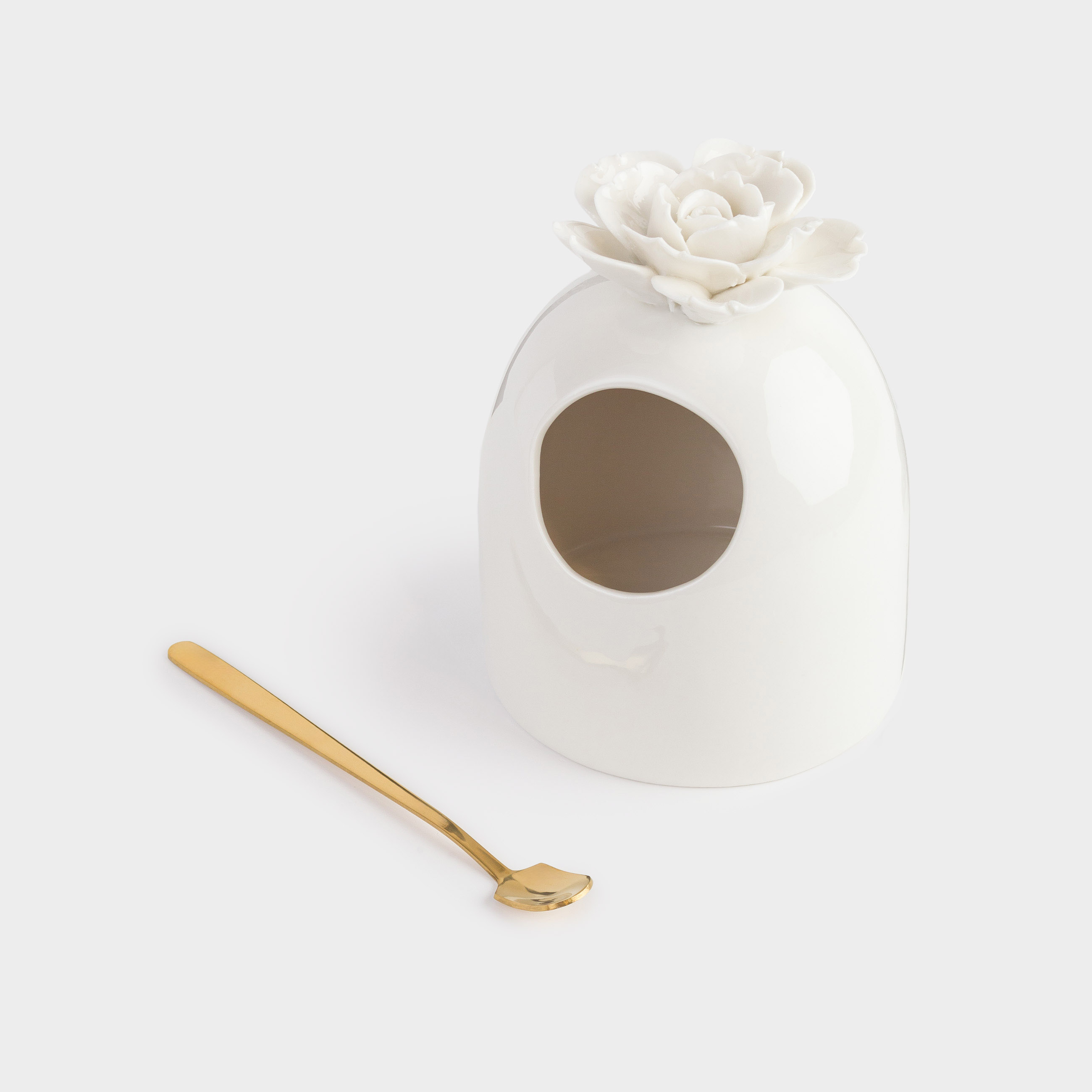 Sugar bowl, 11x10 cm, 270 ml, with spoon, porcelain P / steel, milky, Rose, Rose, image-4
