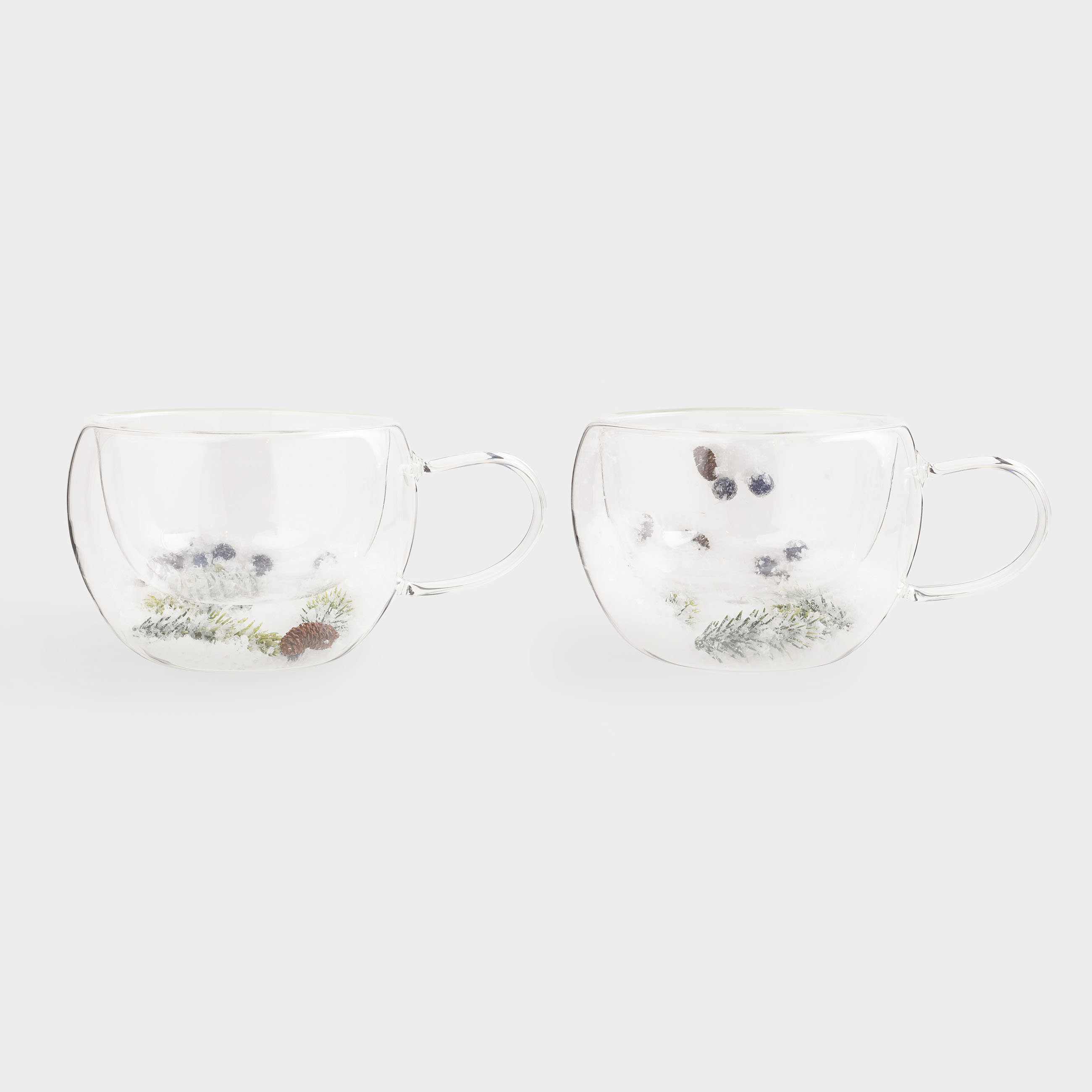 Mug, 280 ml, 2 pcs, B glass, with fir branches, cones and berries inside, Air decor, image-1