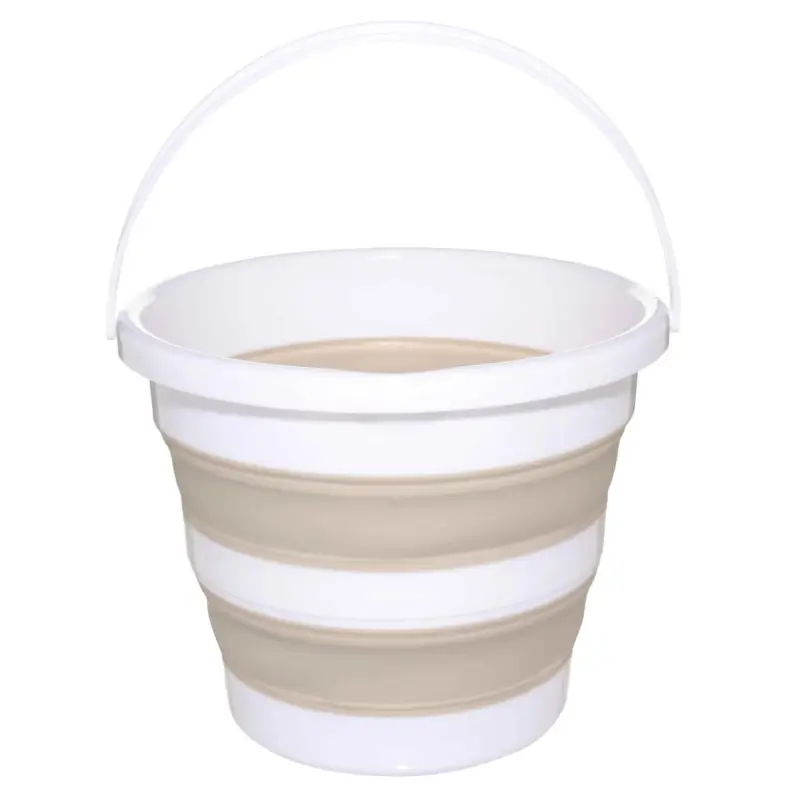 Foldable bucket, 10 l, plastic / rubber, grey-beige, Foldaway