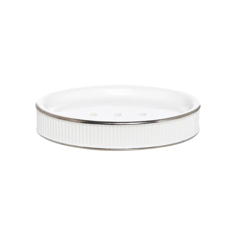 Soap dish, 13x9 cm, ceramic, oval, white, with silver edging, Kaliopa ,image-0