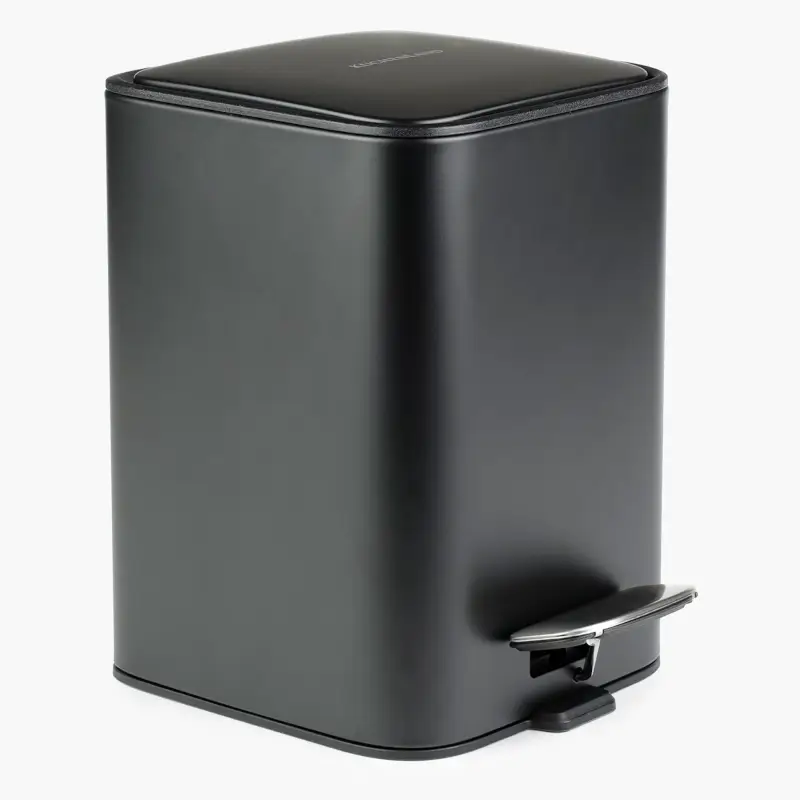 Trash can, 6 L, with pedal, metal, square, black, Total black ,image-0