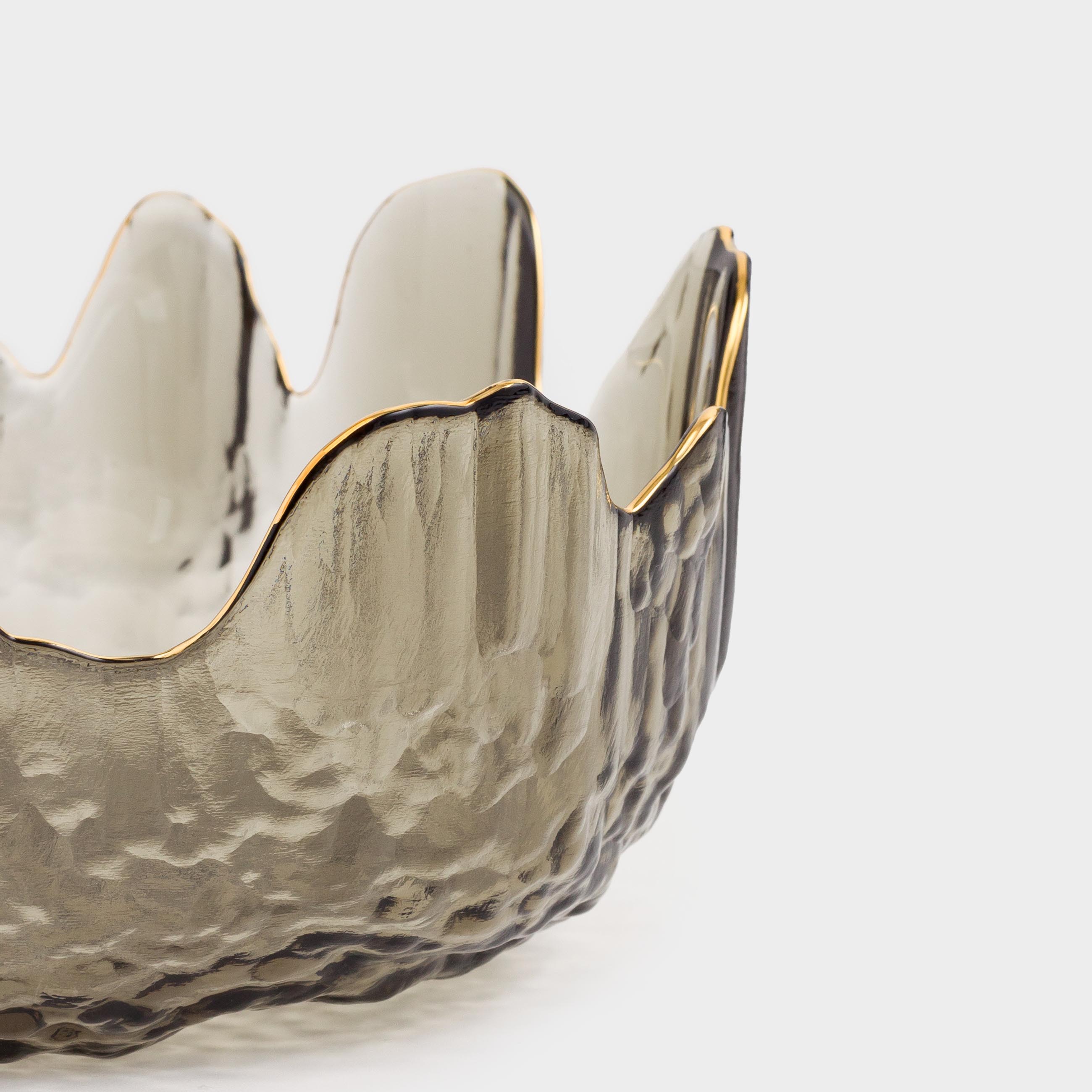 Salad bowl, 17x7 cm, 700 ml, glass, gray, with golden edging, Nautilus color