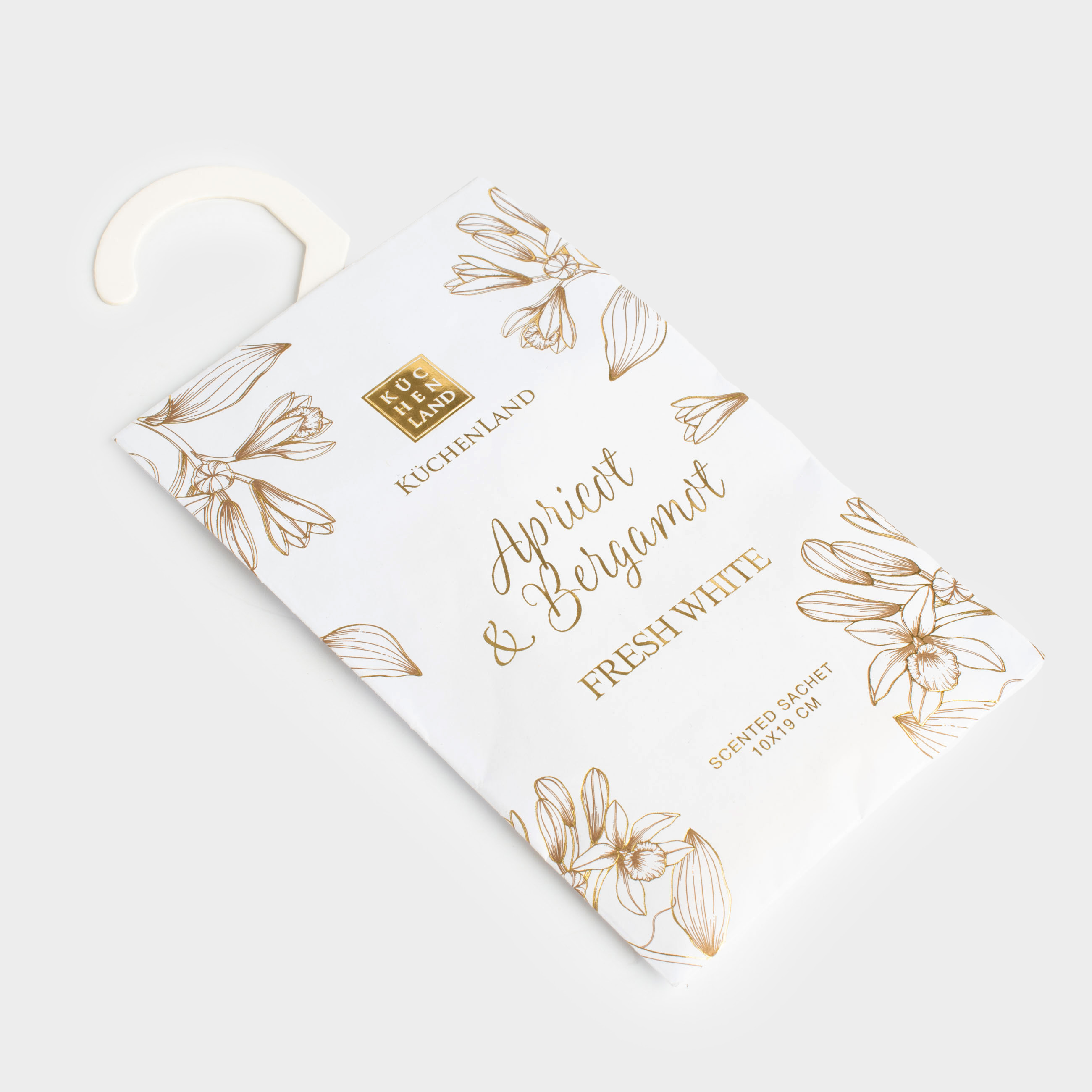Scented sachet, 10x19 cm, hanging, Apricot & Bergamot, Fresh white, image-1