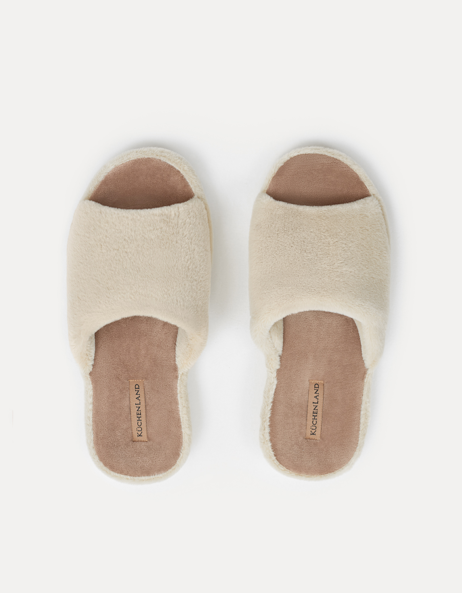 Women's slippers, homewear, size 36-37, faux fur/velour, beige-brown, Faux, image-1