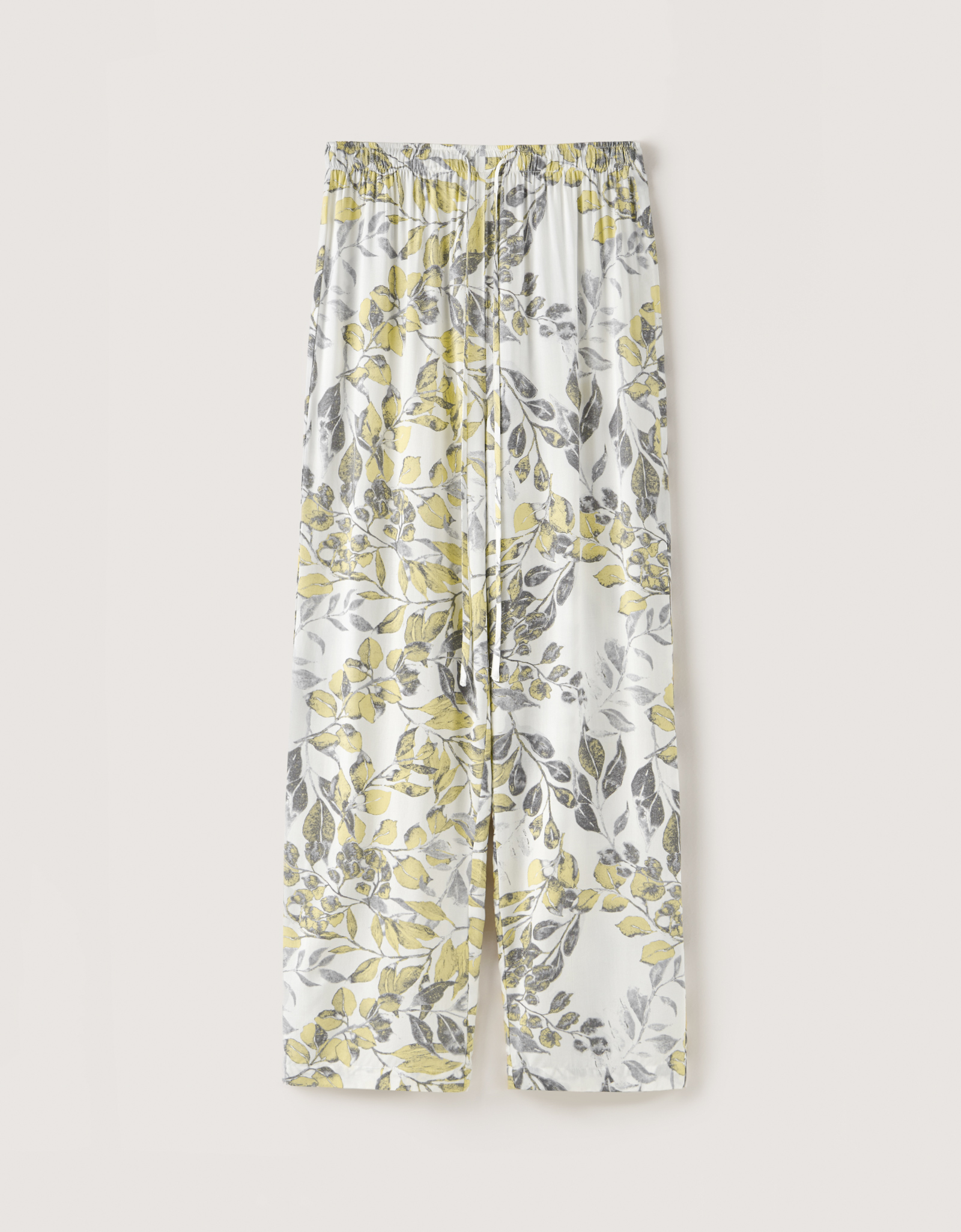 Women's trousers, homewear, size L, viscose, white and yellow, Leaves, Leksi, image-5