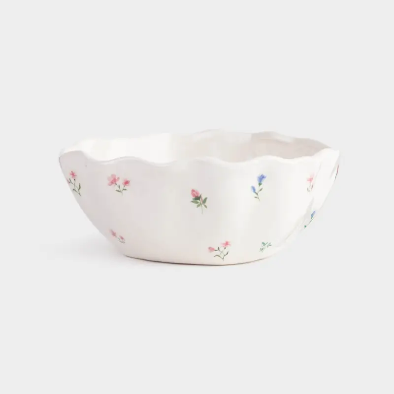 Salad bowl, 15x6 cm, 420 ml, ceramic, milky, Flowers, El flora