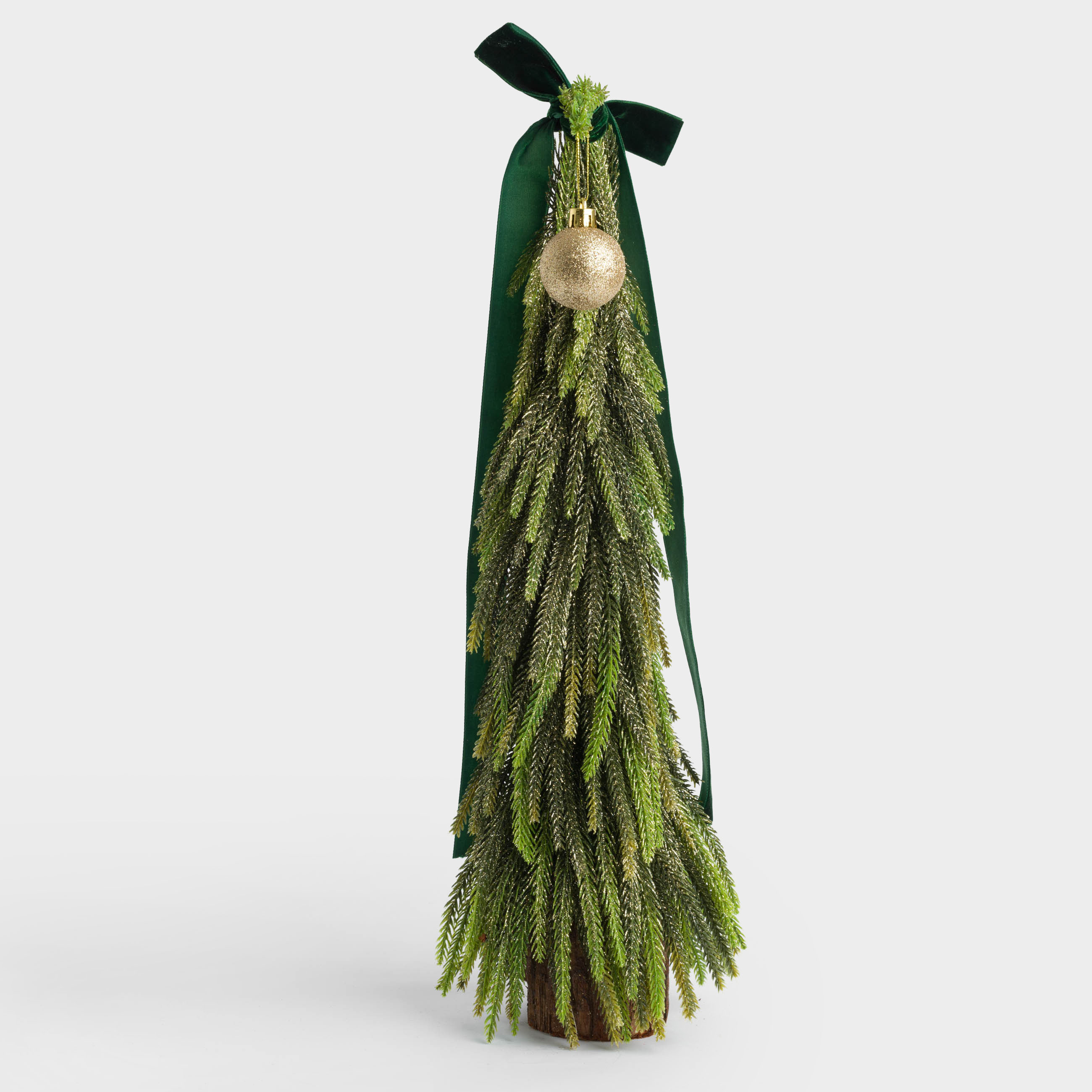 Artificial spruce, 47 cm, in craft, polyethylene, Spruce with a green bow and ball, Conifer curved, image-2