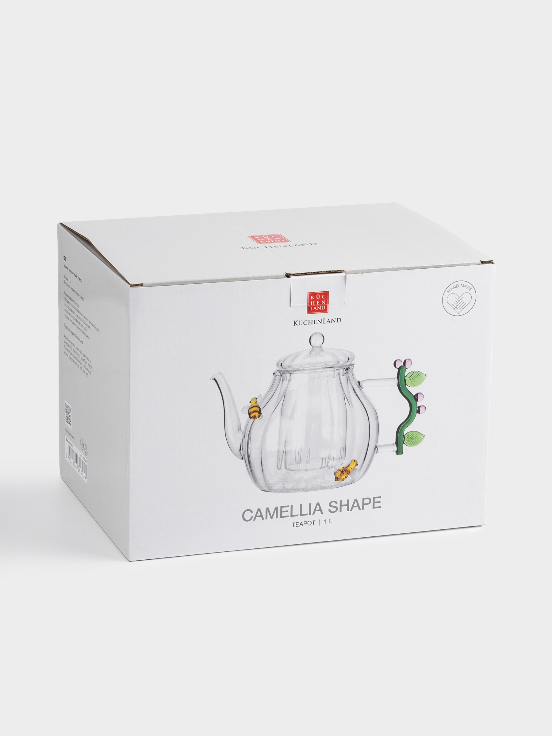 Teapot, 1 l, glass B, with green handle, Bees, Camellia shape, image-3