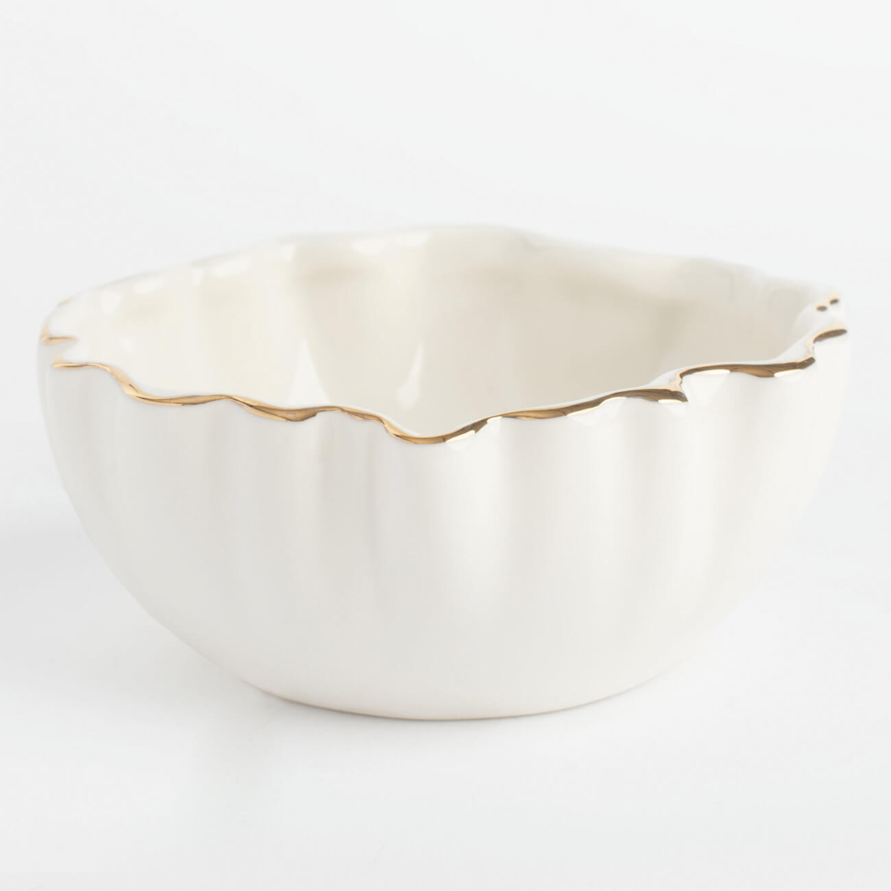 Bowl, 12x5 cm, porcelain P, with golden edging, Crumpled effect, Crumple gold