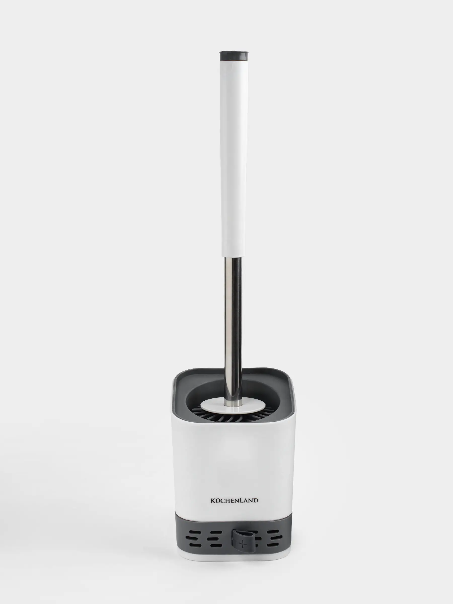 Toilet brush, 45 cm, with stand/drain container, rubber / plastic, grey-white, Click, image-0