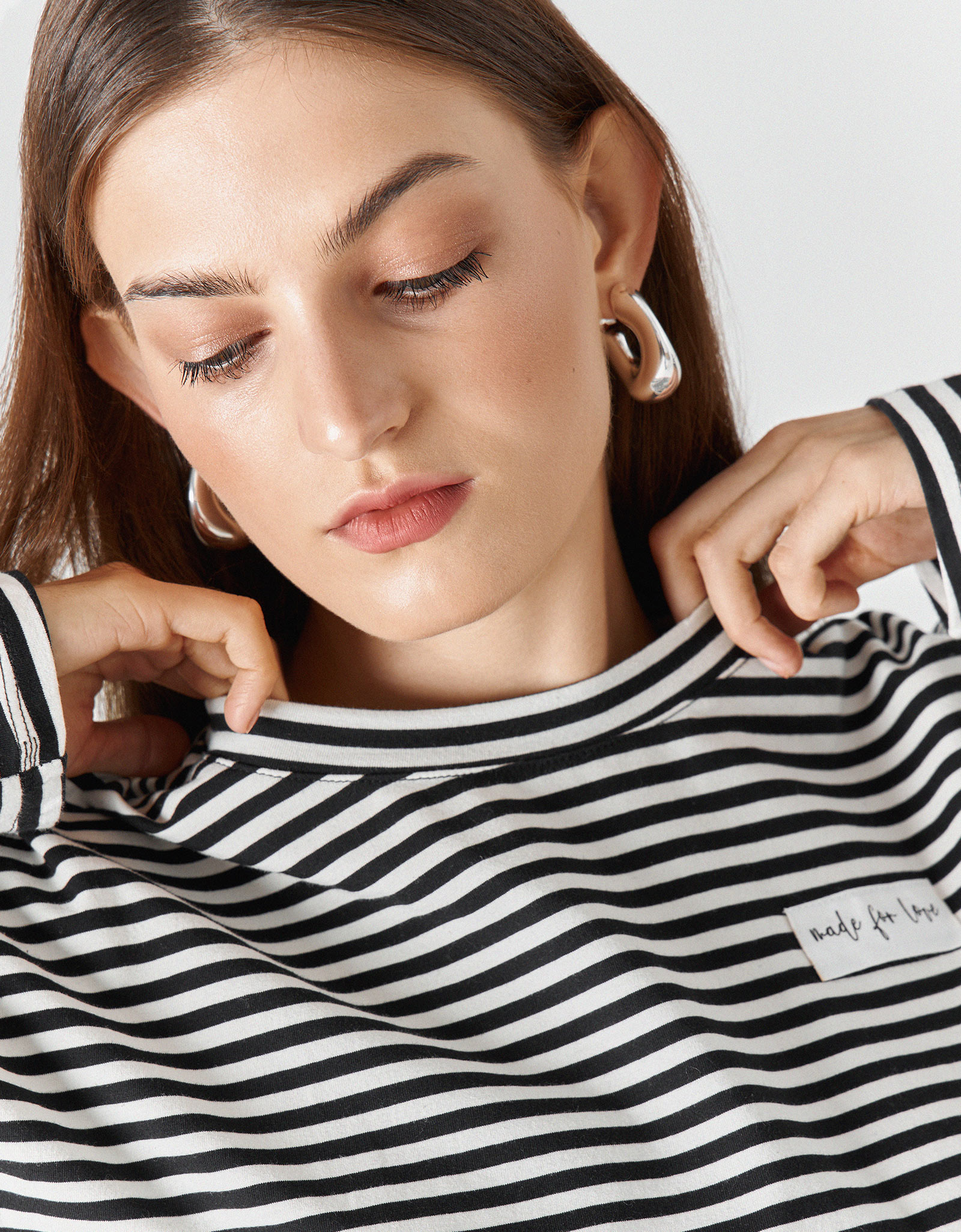 Women's longsleeve, R. S, cotton / elastane, black and white, Stripes, Ninel, image-2