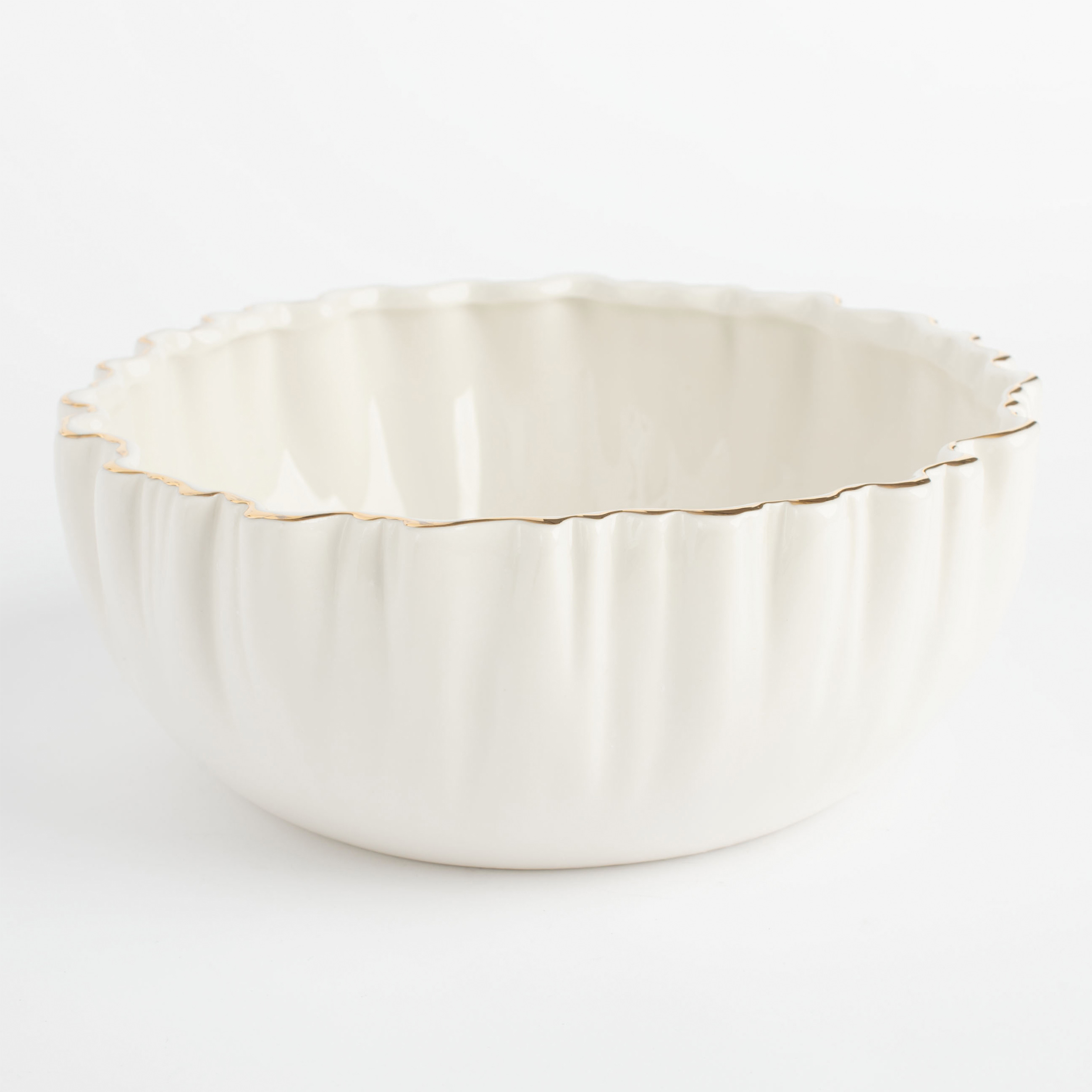 Salad bowl, 20x8 cm, 1,3 l, porcelain P, with golden edging, Crumpled effect, Crumple gold, image-0