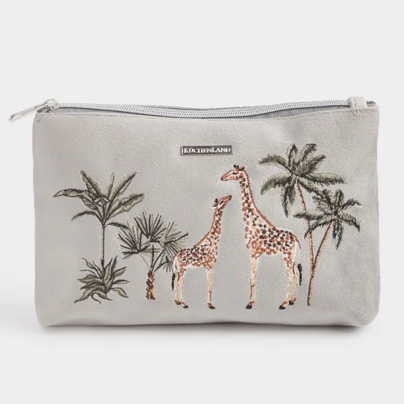 Cosmetic bag, 20x14 cm, polyester, grey, Giraffes in the jungle, Oasis print ,image-0