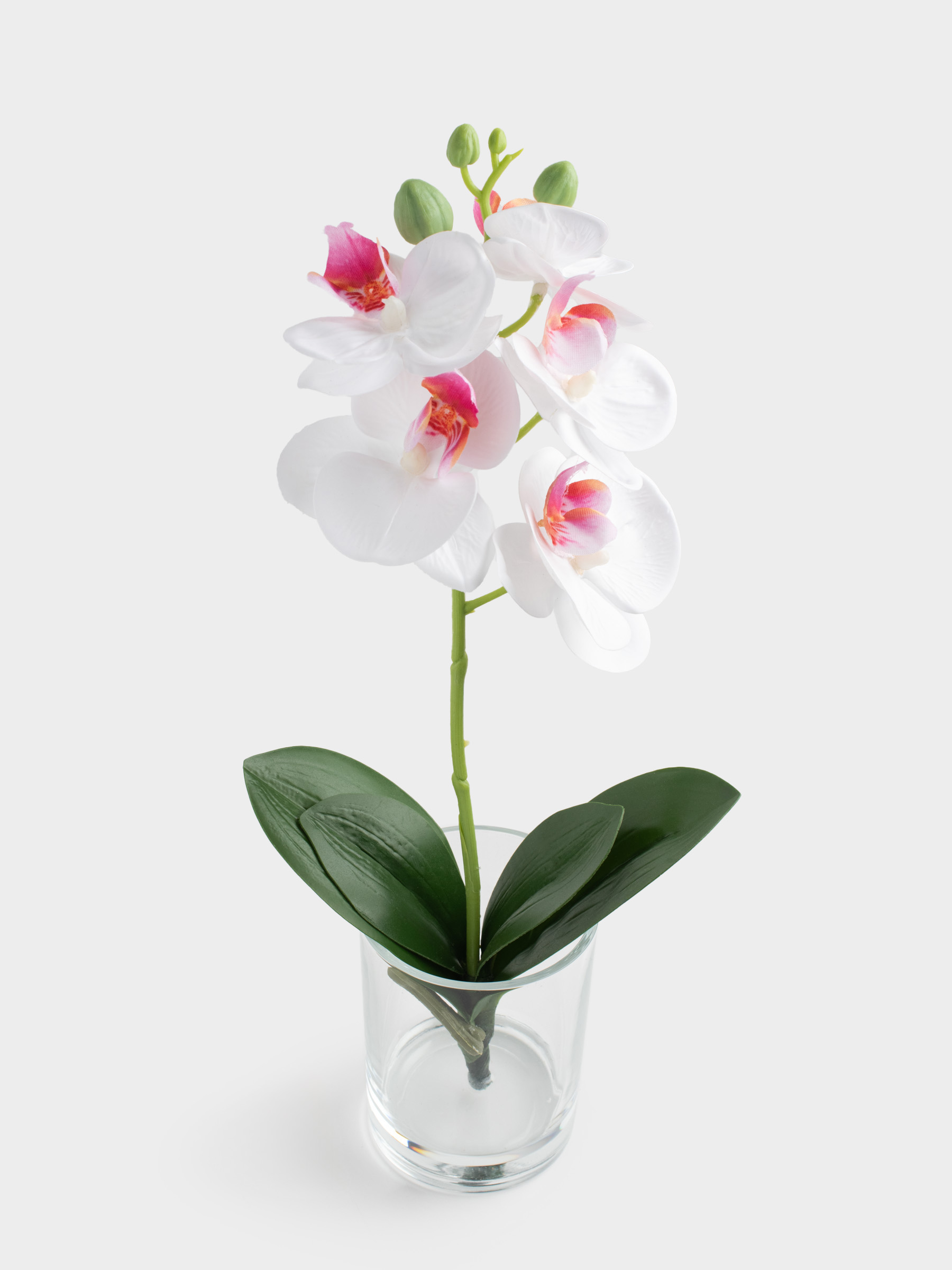 Artificial bouquet, 26 cm, in a vase, TEP / glass, White orchid, Orchid, image-1