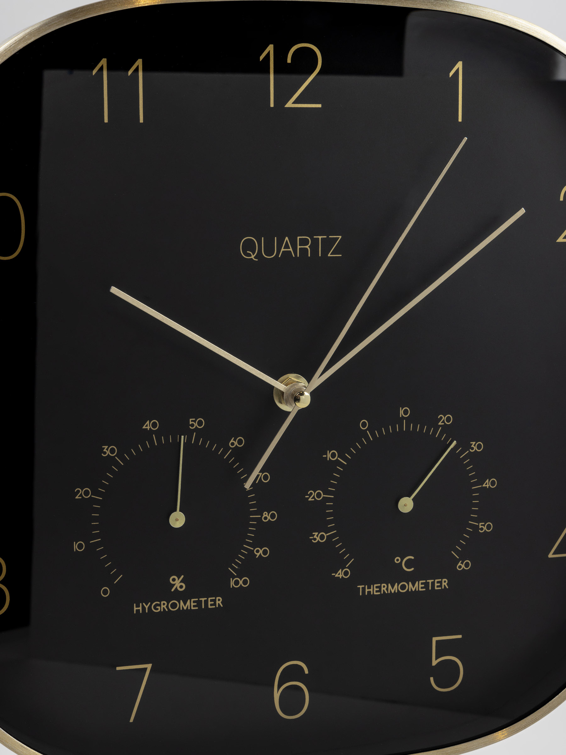 Wall clock, 30 cm, with thermometer and hygrometer, metal / glass, black, Dial, image-4