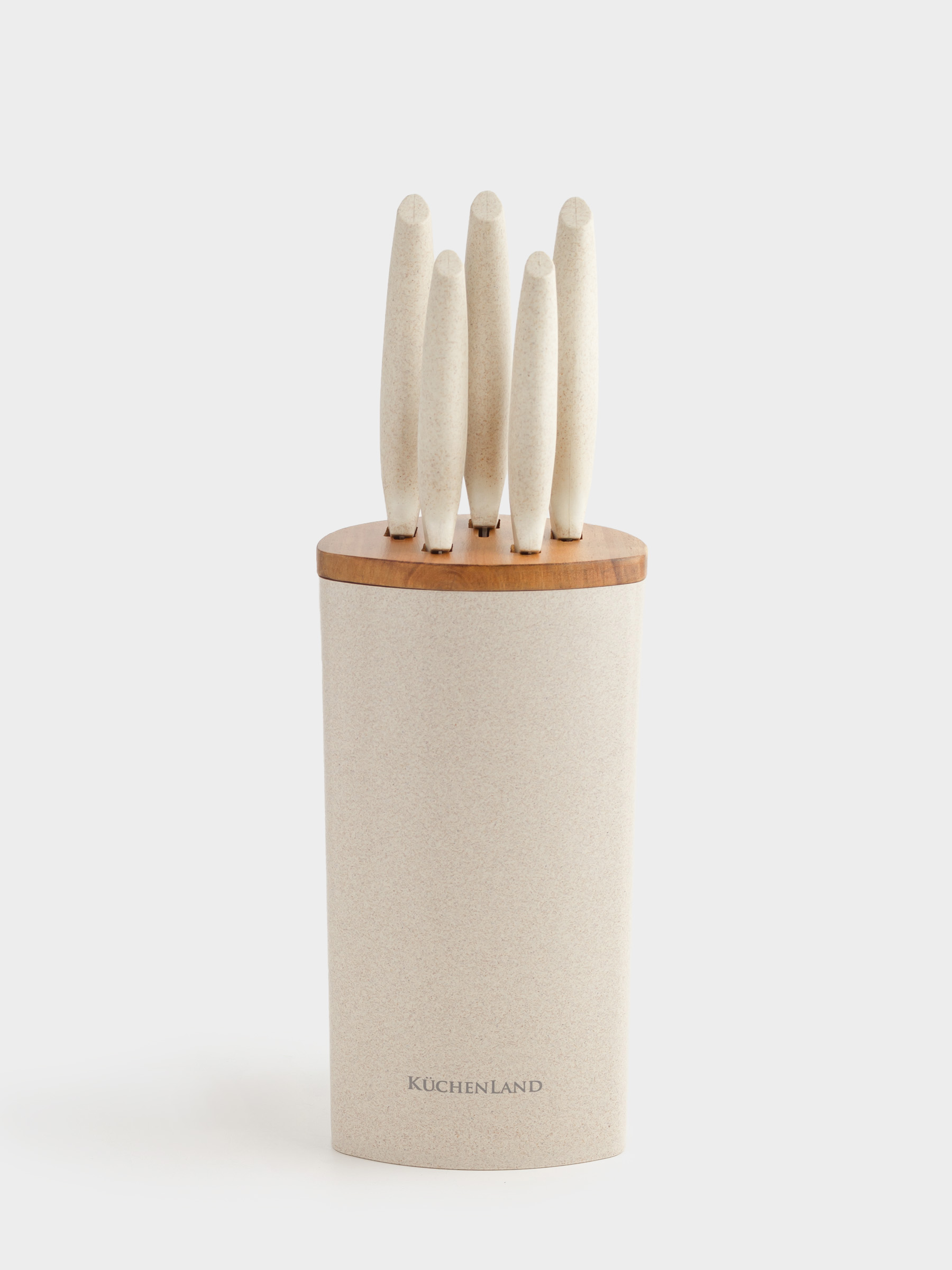 Knife set, 5 items, in stand, steel / plastic / wood, Cream, Major, image-6