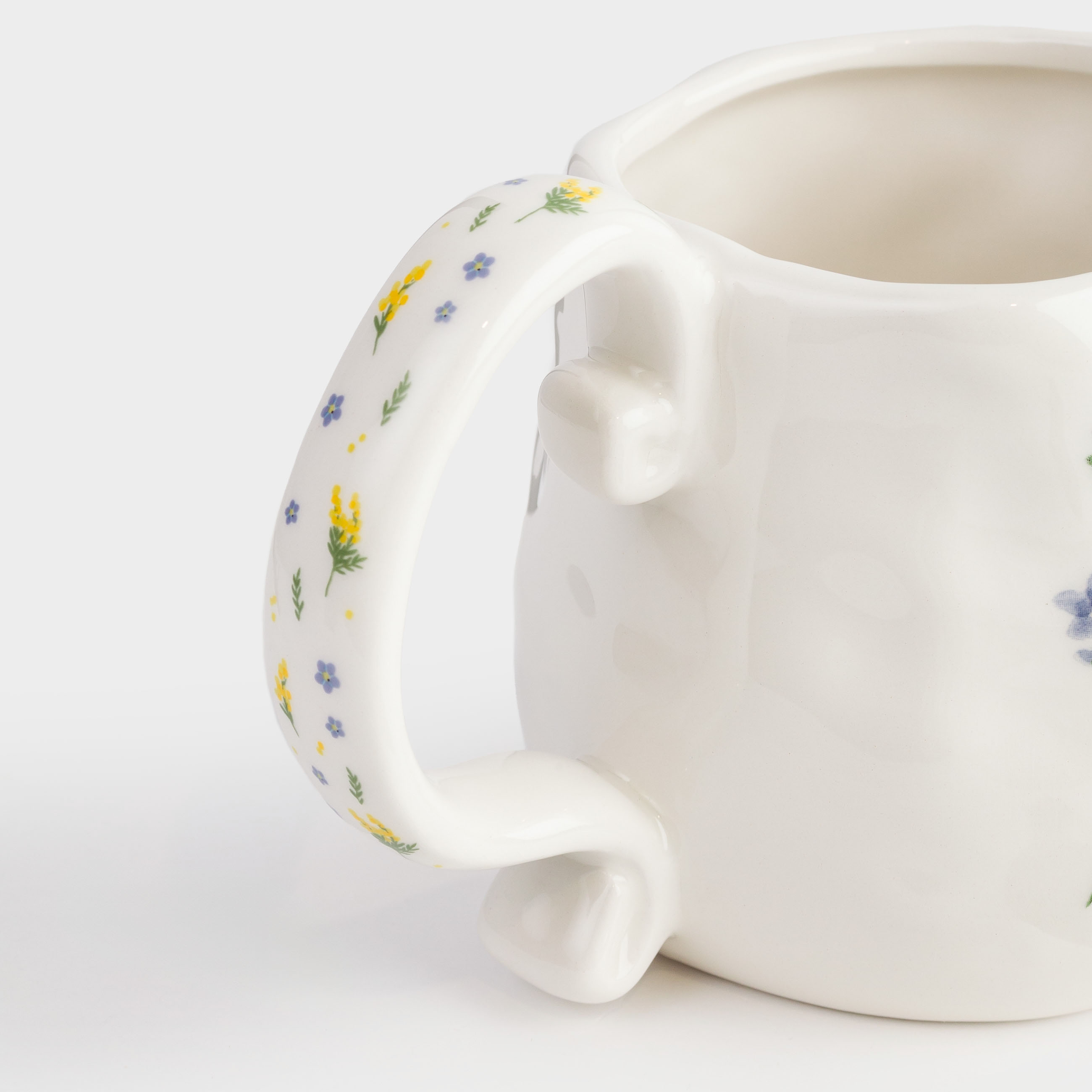Mug, 530 ml, ceramic, milky, Mimosa and Myosotis, Crumple print
