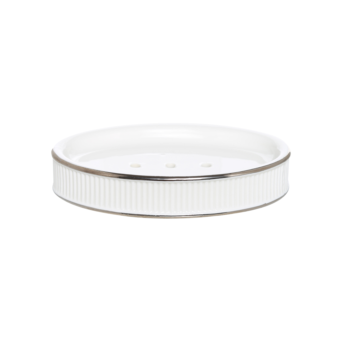 Soap dish, 13x9 cm, ceramic, oval, white, with silver edging, Kaliopa, image-0