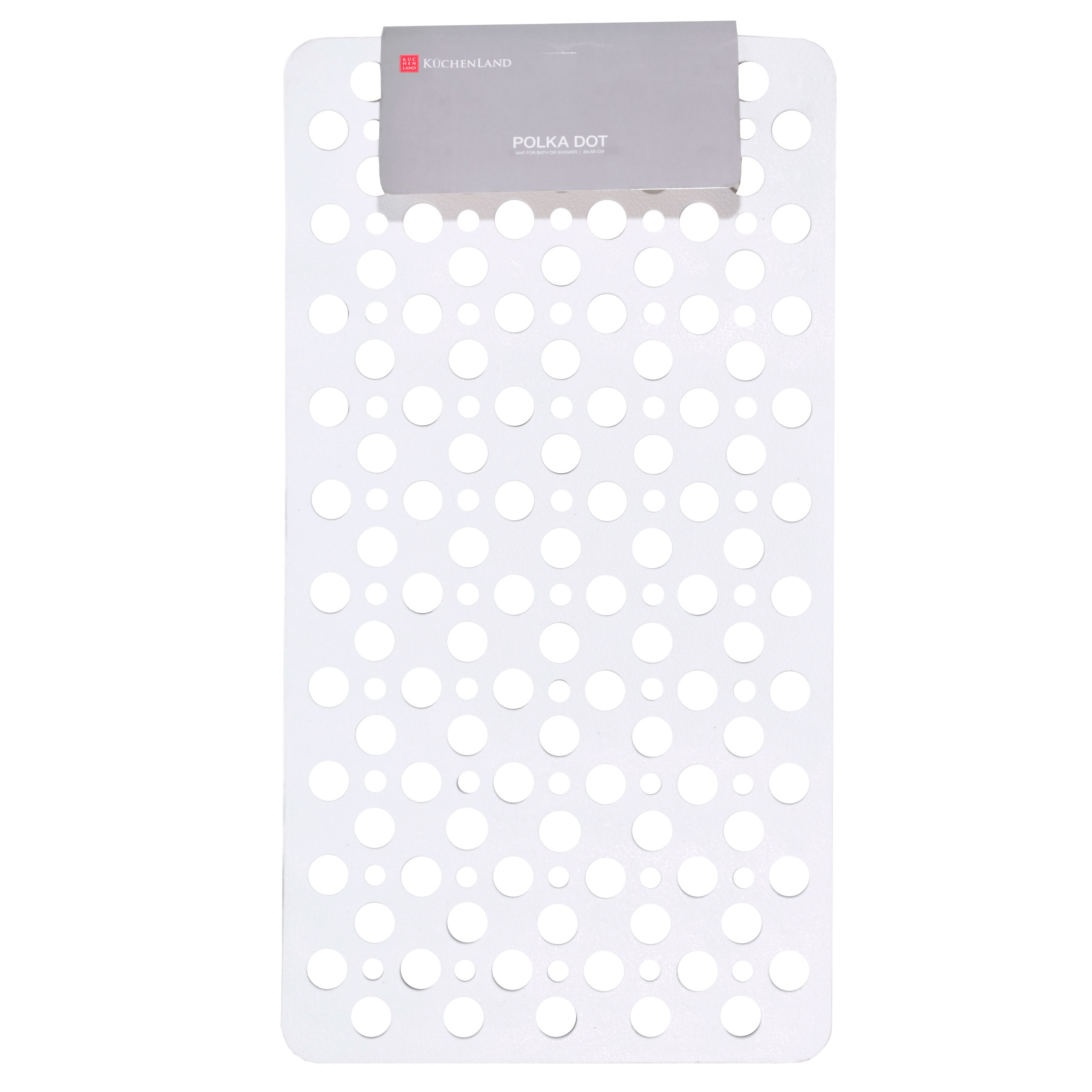 Bath/shower mat, 36x66 cm, anti-slip, rubber, rectangular, white, Polka dot, image-3