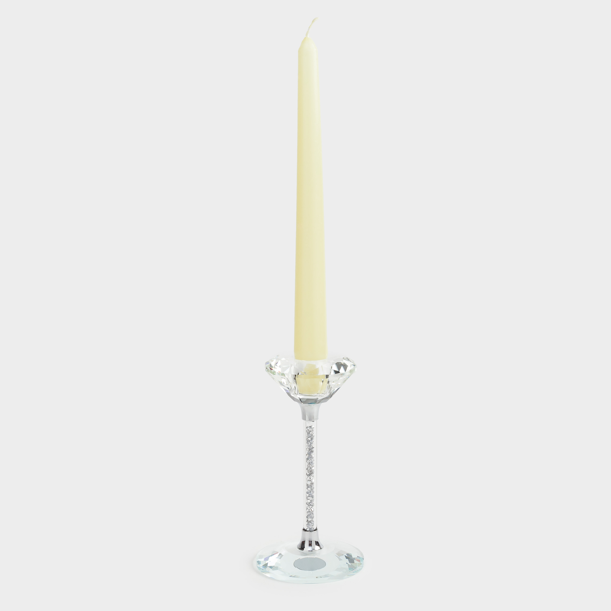 Candlestick, 15 cm, for a thin candle, on a leg, glass / rhinestones, Silver crystals, Diamond
