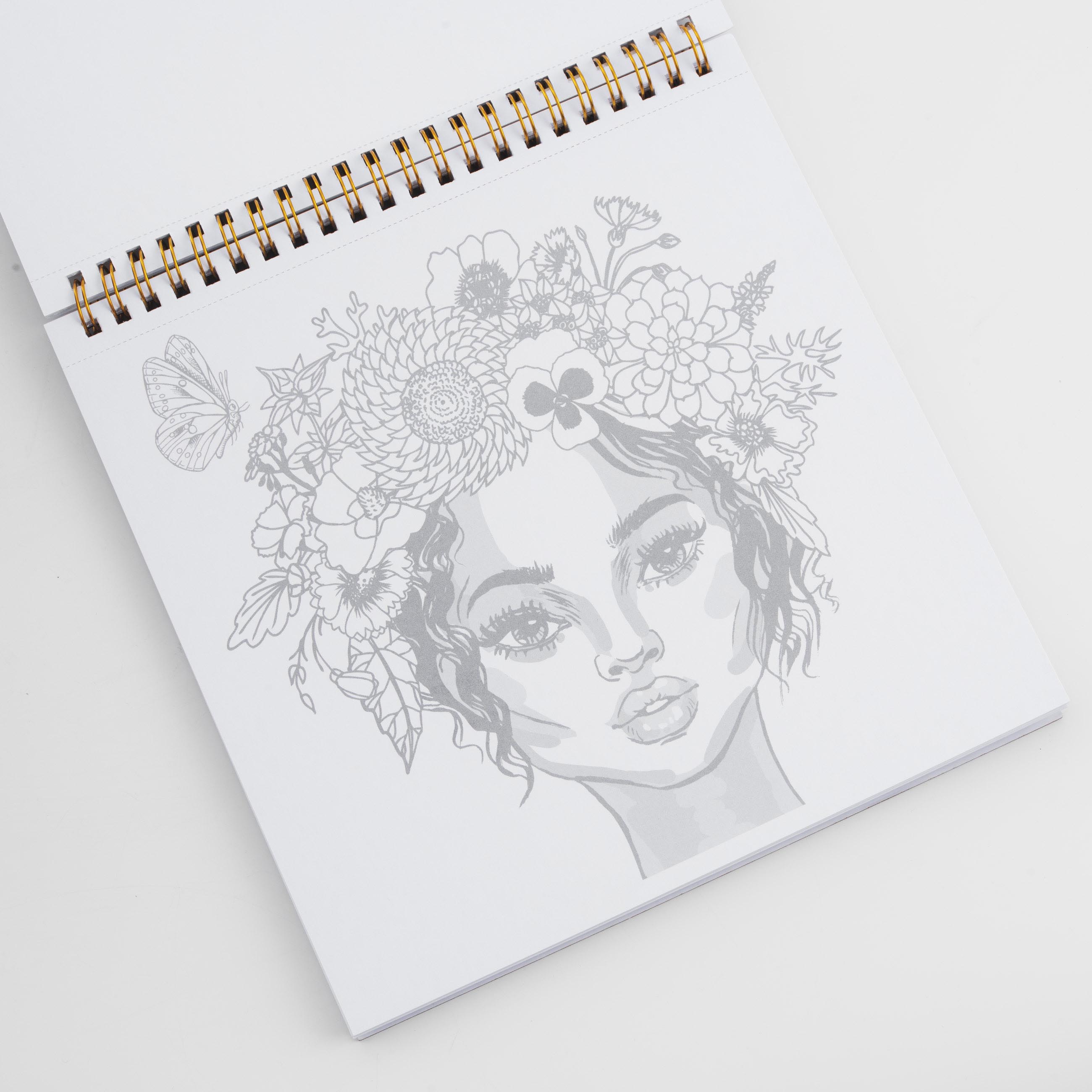 Coloring book, 21x21 cm, 24 sheets, on rings, Animals and Flowers, Draw, image-4