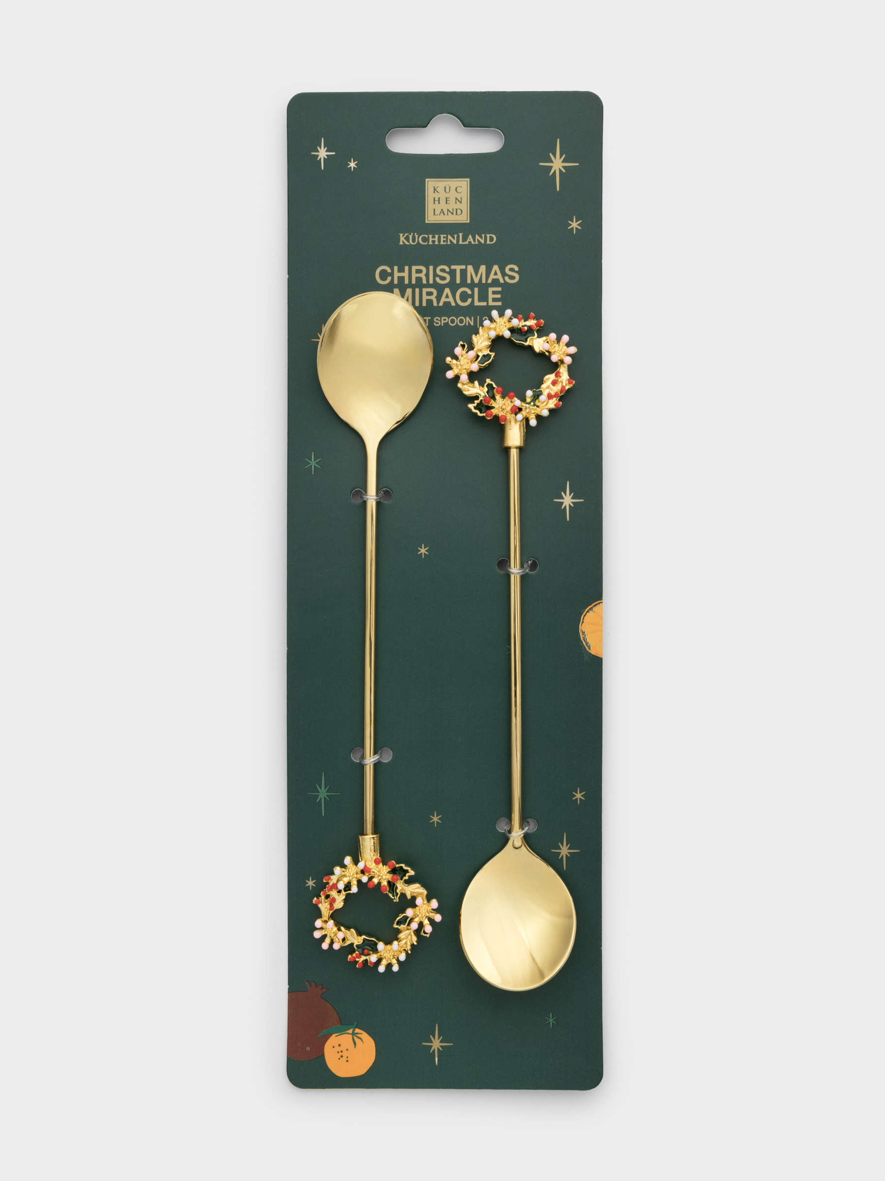 Dessert spoon, 15 cm, 2 pcs, steel, golden, Wreath, Christmas miracle, image-4