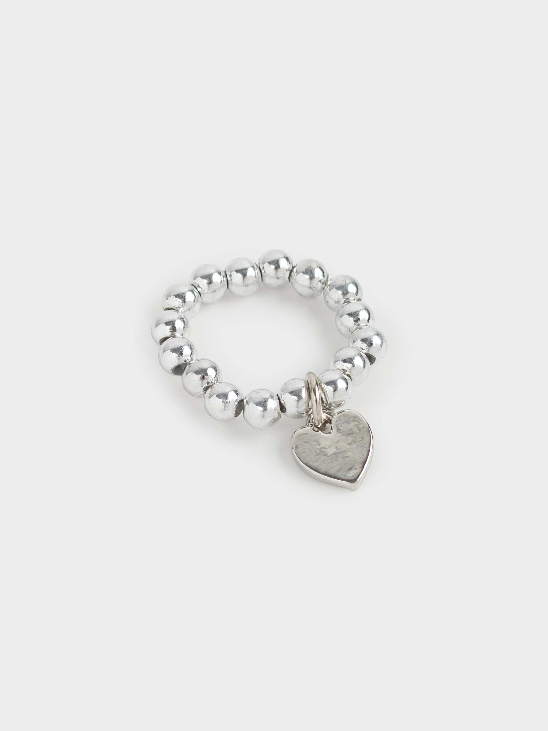 Ring, size S-M, single size, plastic / glass, silver, Heart, Pearl heart