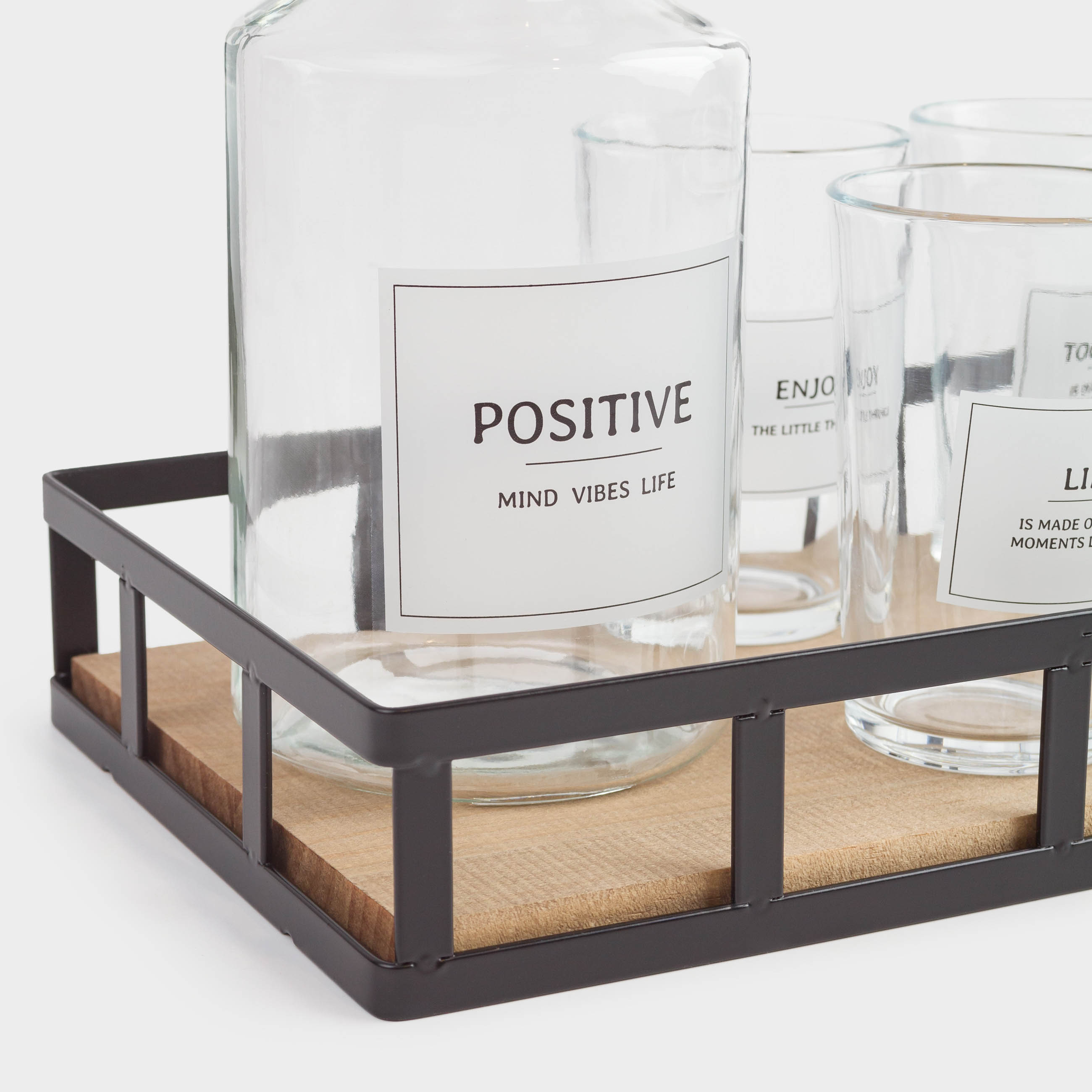 Set for drinks, 4 persons, 5 items, on a stand, glass / metal, Clear font, image-2