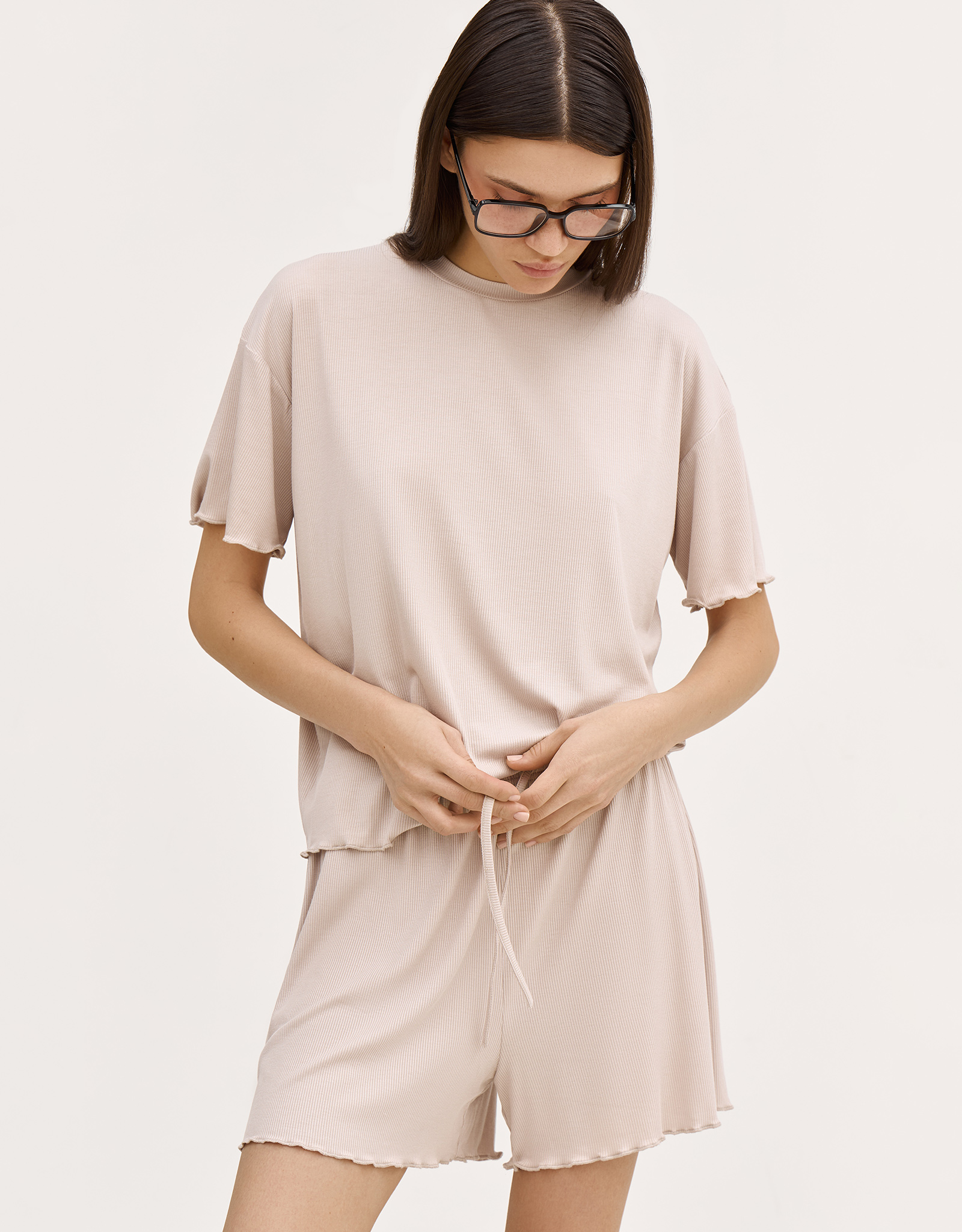 Women's shorts, homewear, size L, modal/spandex, beige, Rosemary, image-2