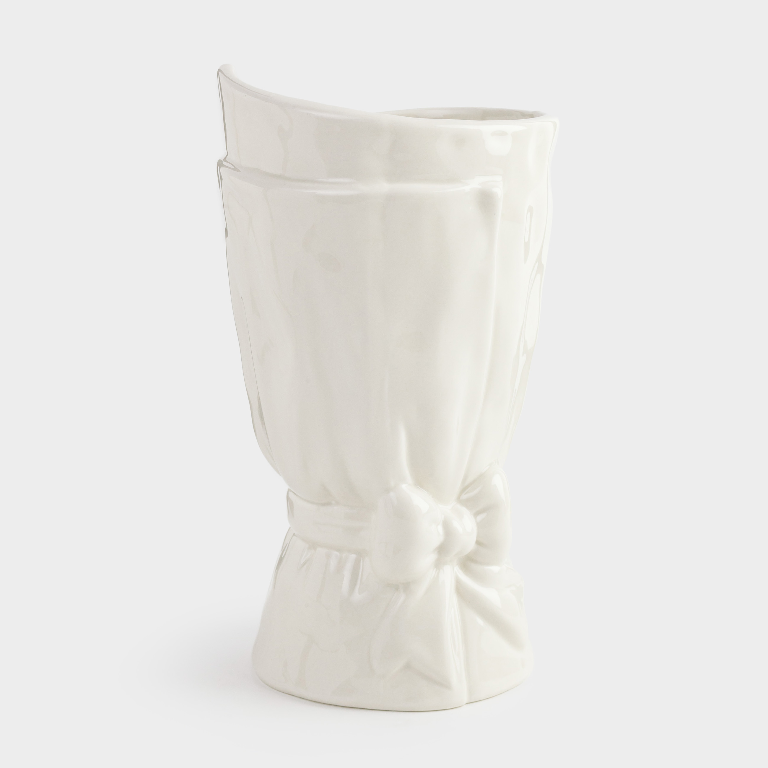 Flower vase, 26 cm, decorative, ceramic, milky, Bouquet with bow, Crumple