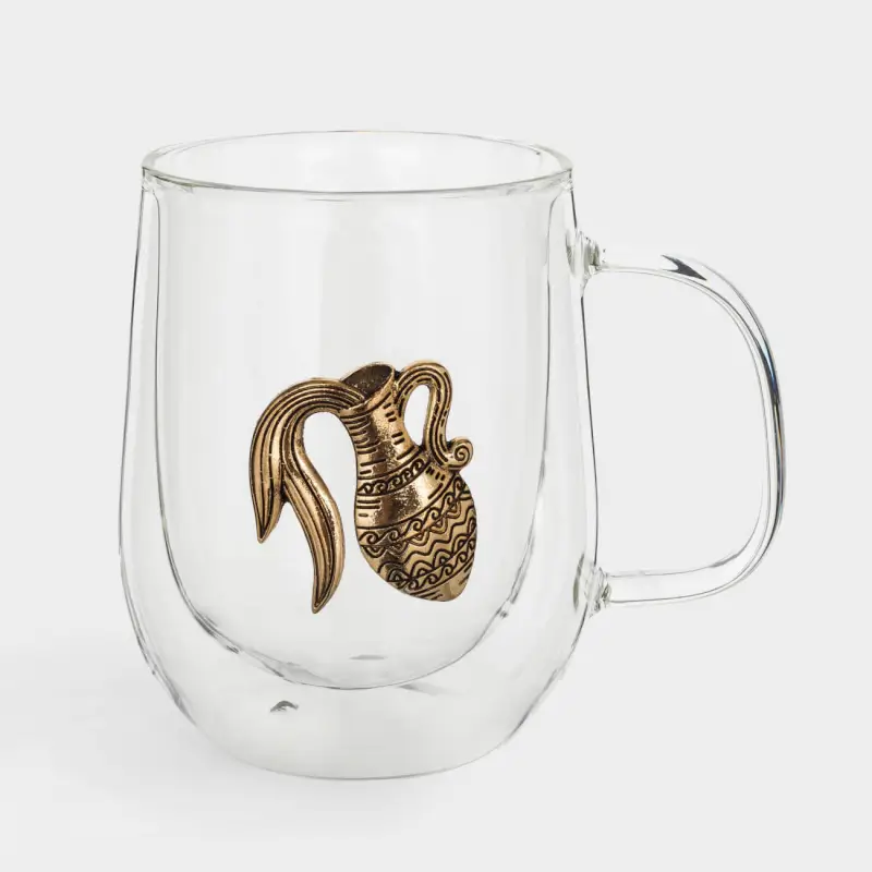 Mug, 350 ml, glass B, gold, Aquarius, Air zodiac