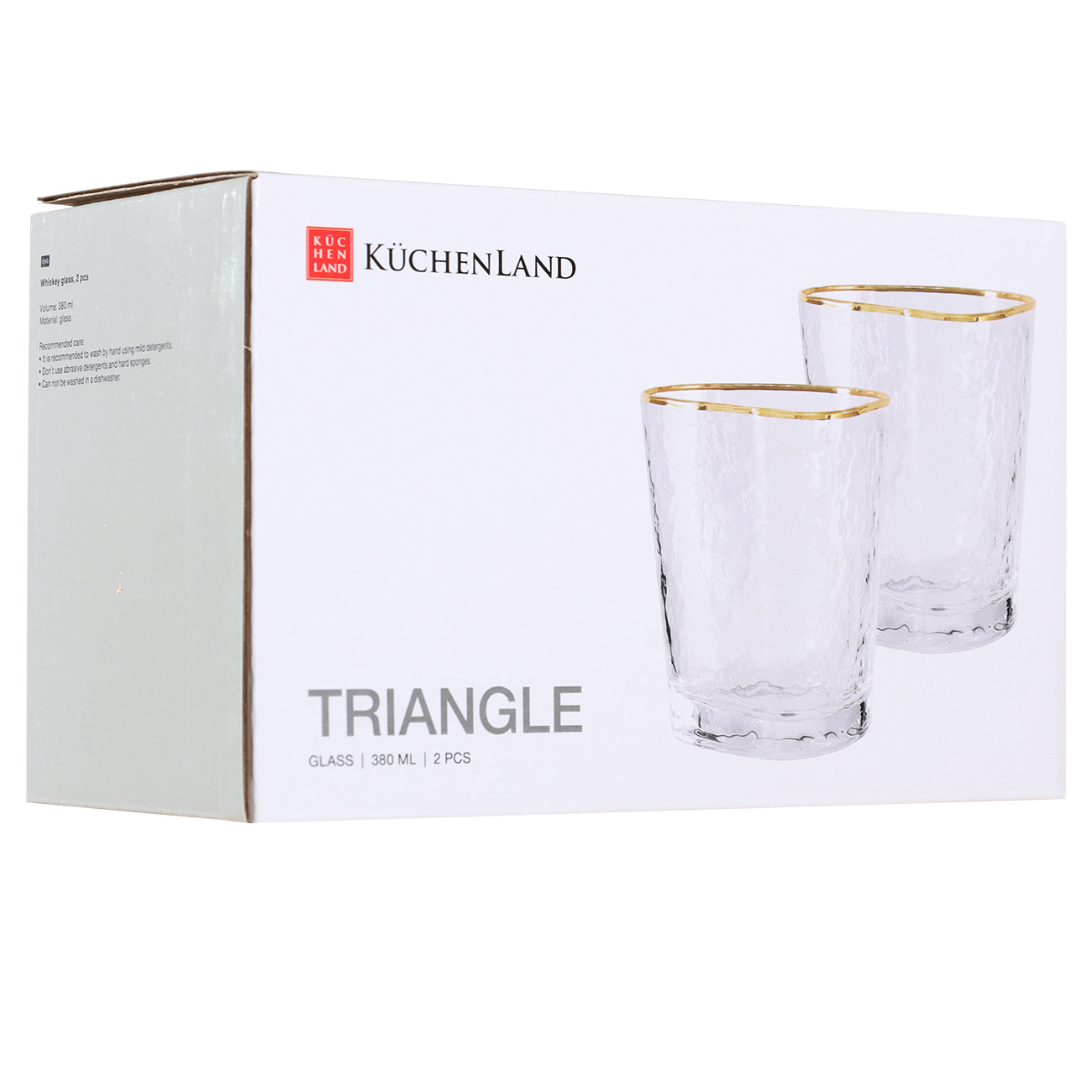Drinking glass, 10 cm, 380 ml, 2 pcs, glass, golden edging, Triangle Gold, image-1