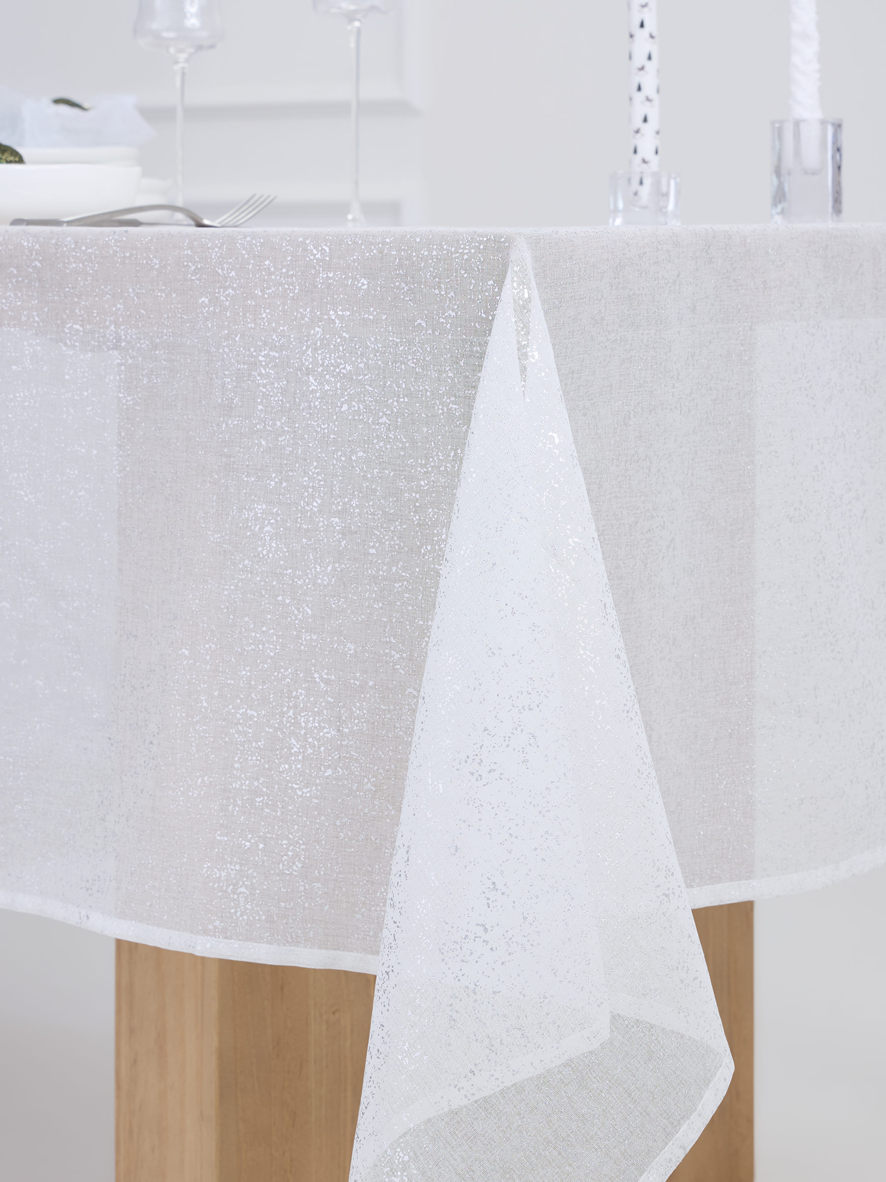 Tablecloth, 160x160 cm, polyester, white, Silver spray, Heaven silver, image-3