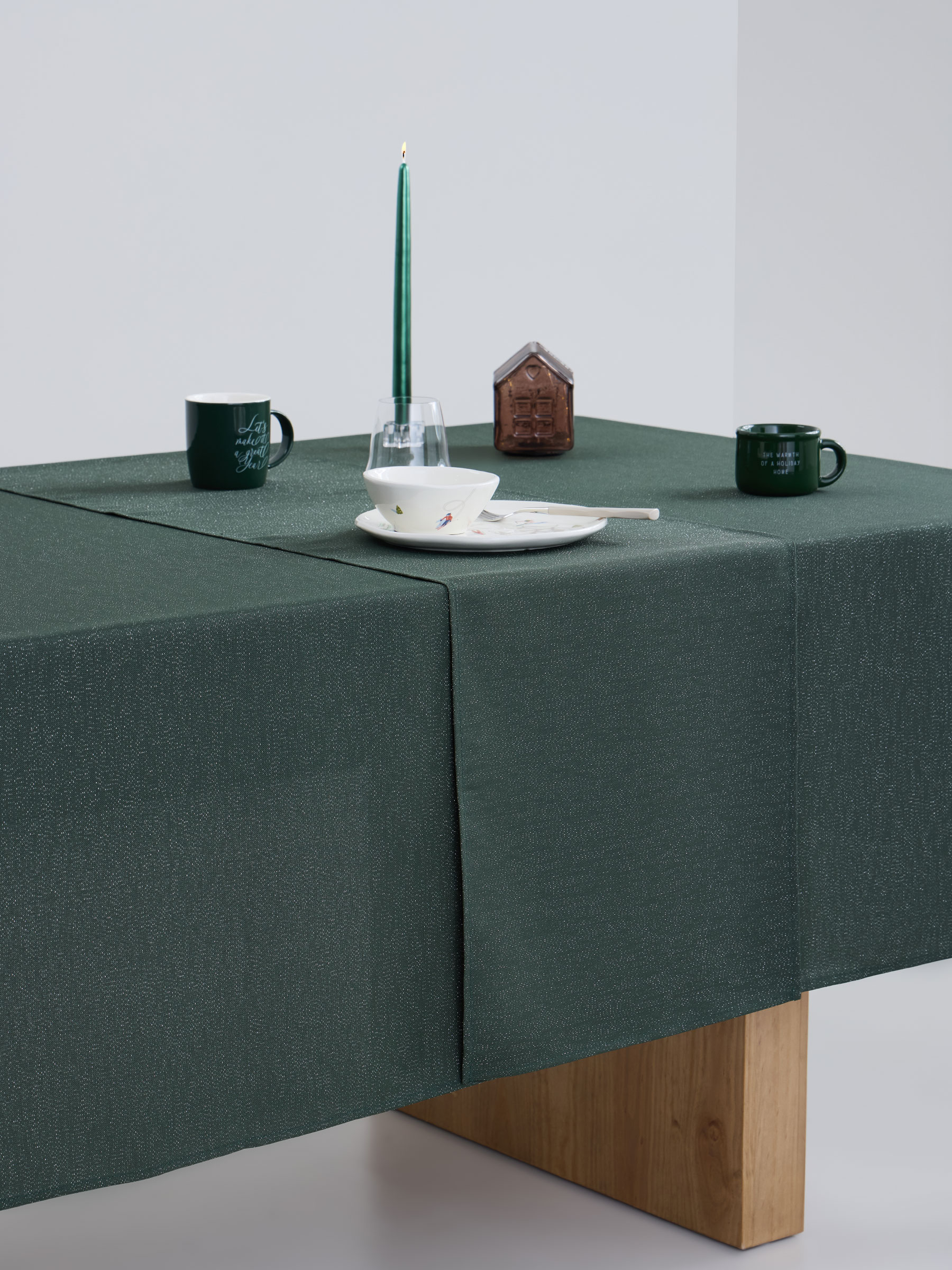 Table runner, 40x160 cm, polyester, dark green, Green speckled, image-6