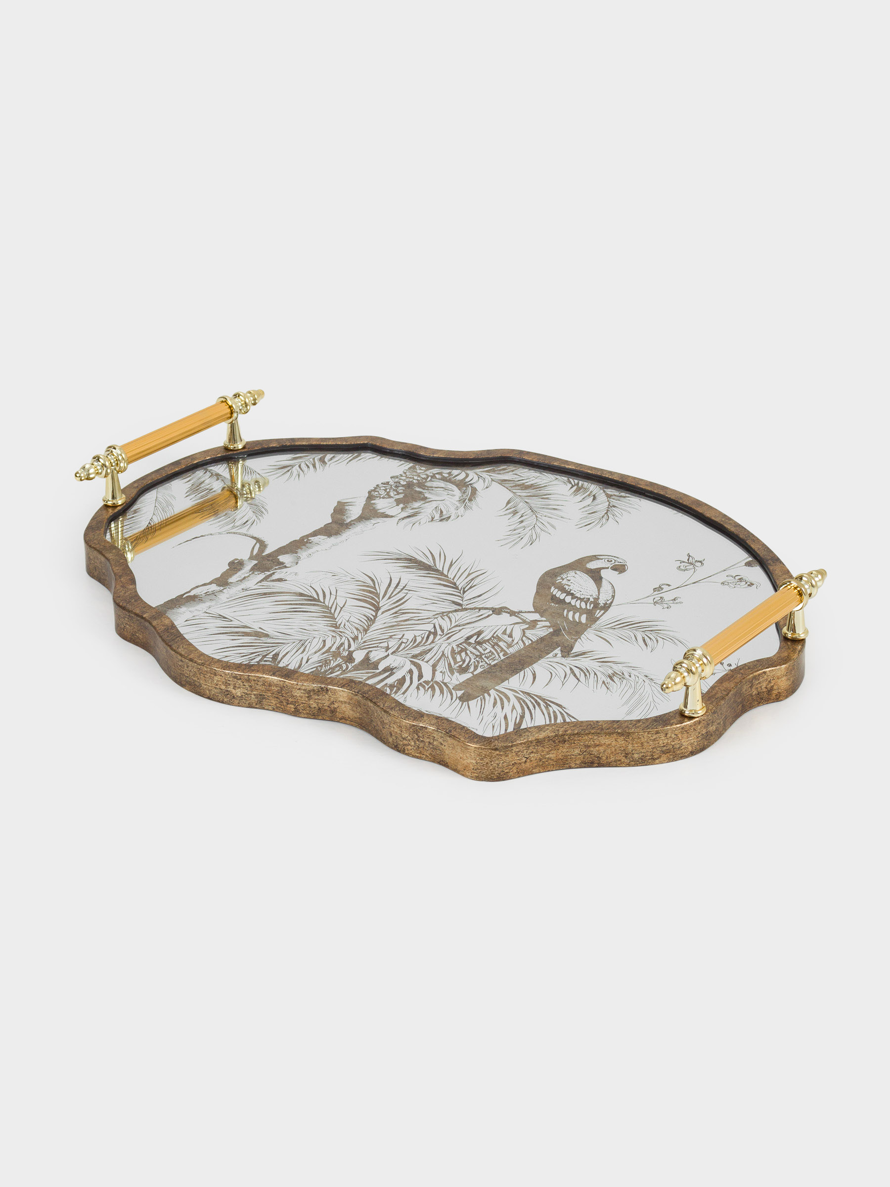 Tray, 42x31 cm, with handles, plastic / glass, shaped, mirror, Rainforest, Tropical, image-1