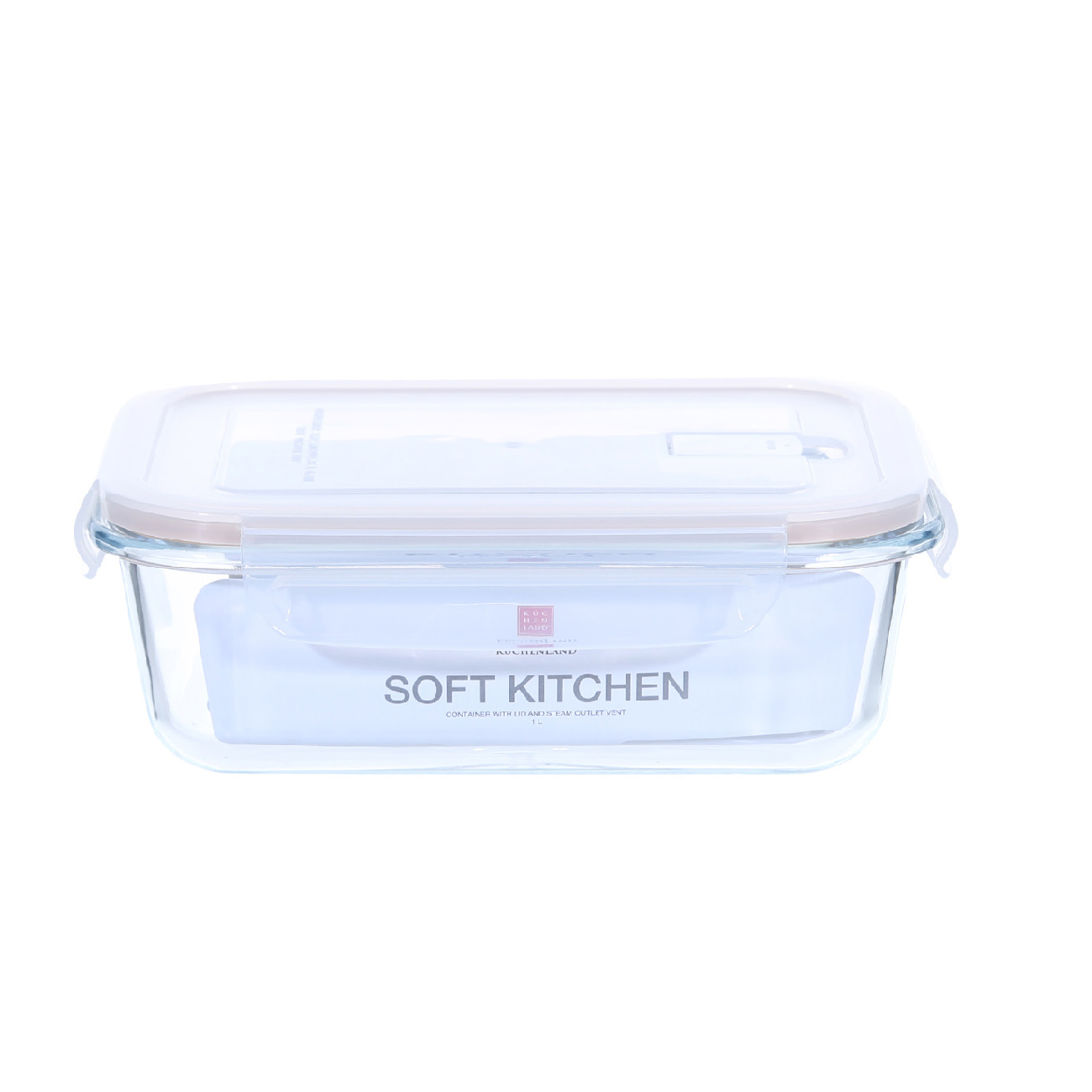Container, 640 ml, with clips, with valve, glass T / plastic, rectangular, Soft kitchen