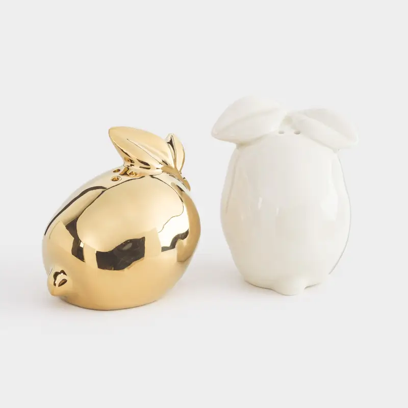 Salt and pepper set, 8 cm, porcelain P, milky golden, Lemons, Sicily ,image-0