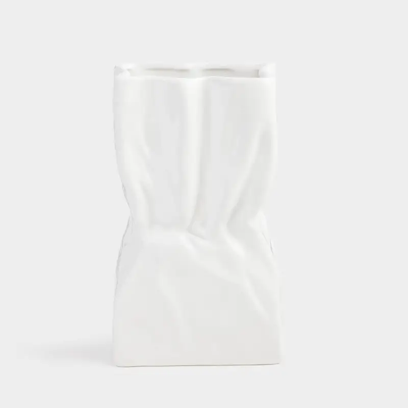 Flower vase, 24 cm, ceramic, white, Crease, Crumple