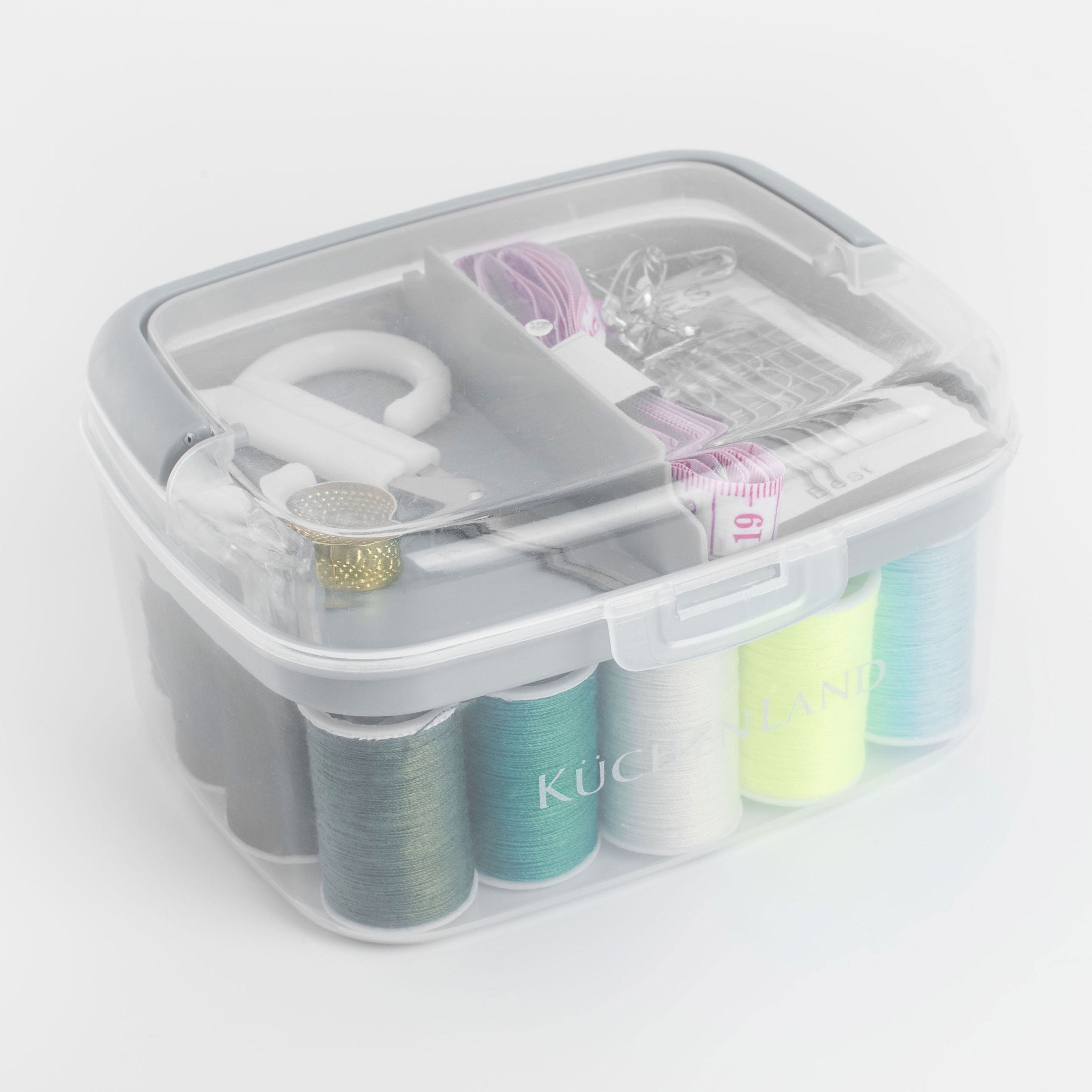 Sewing and needlework set, 13x10 cm, 40 items, in organizer, plastic / metal, gray, Thread, image-7
