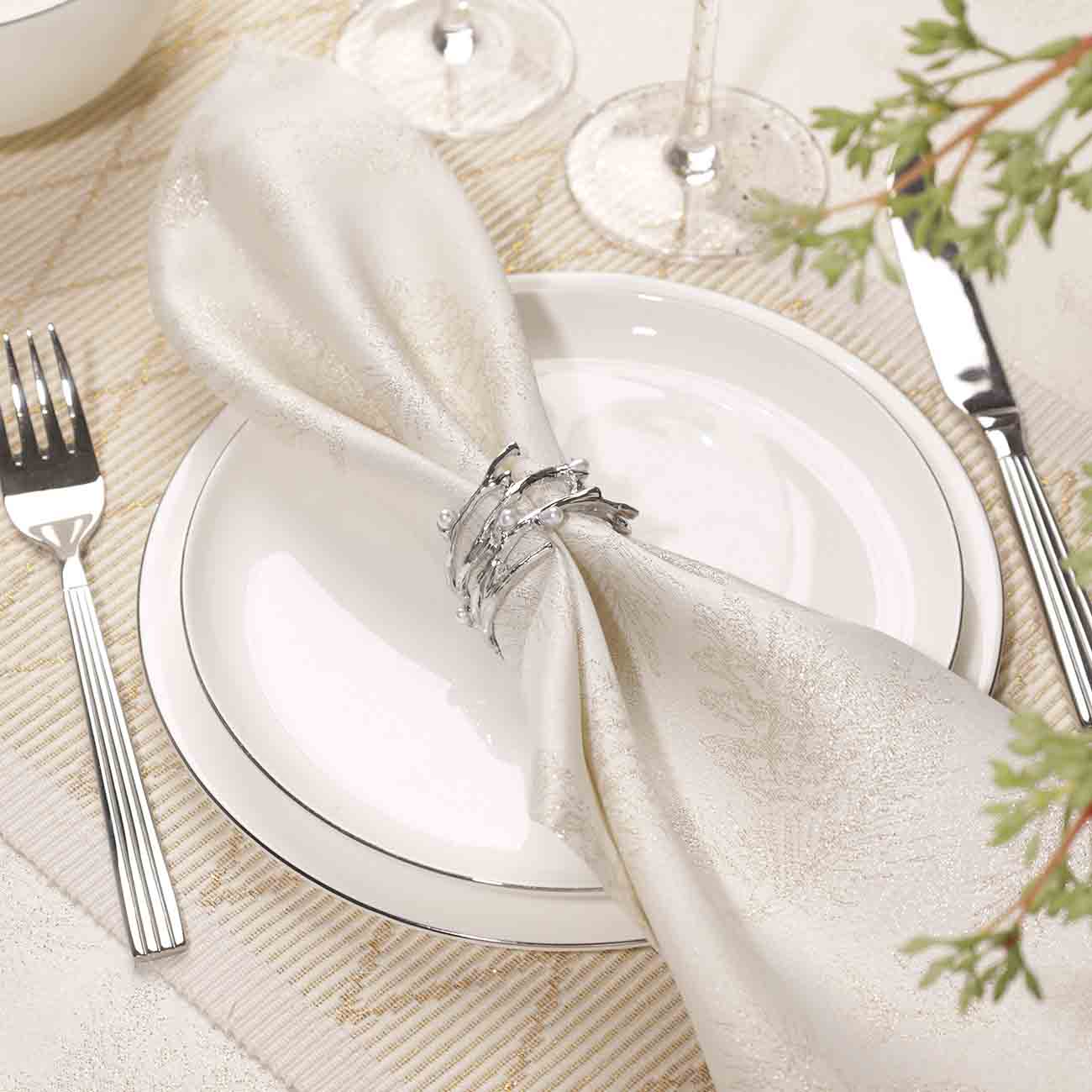 Napkin ring, 4 cm, metal / plastic, Silver, Pearls, Pearl, image-1