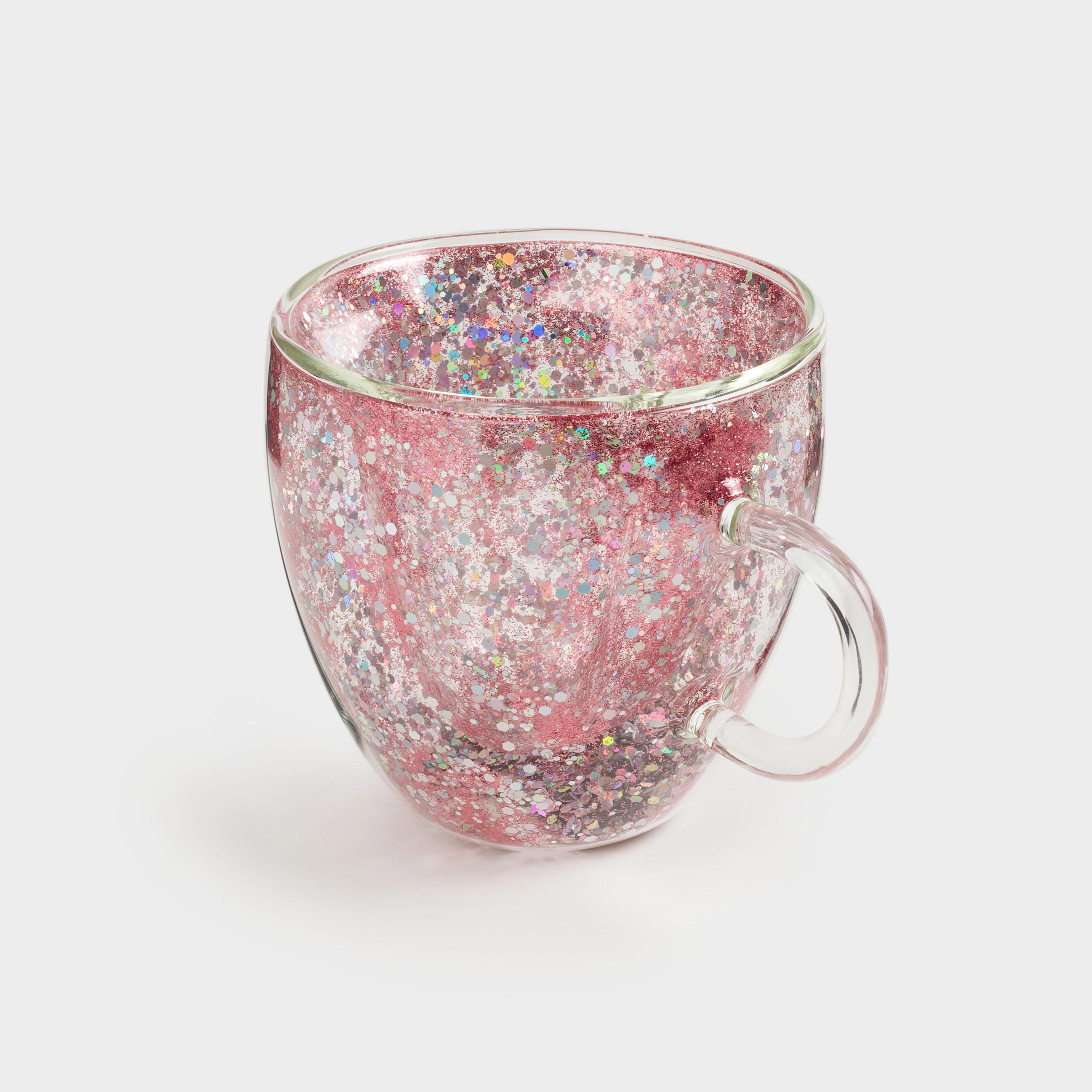 Mug, 250 ml, 2 pcs, glass B, with silver-pink sequins, Heart, Air sparkly, image-3