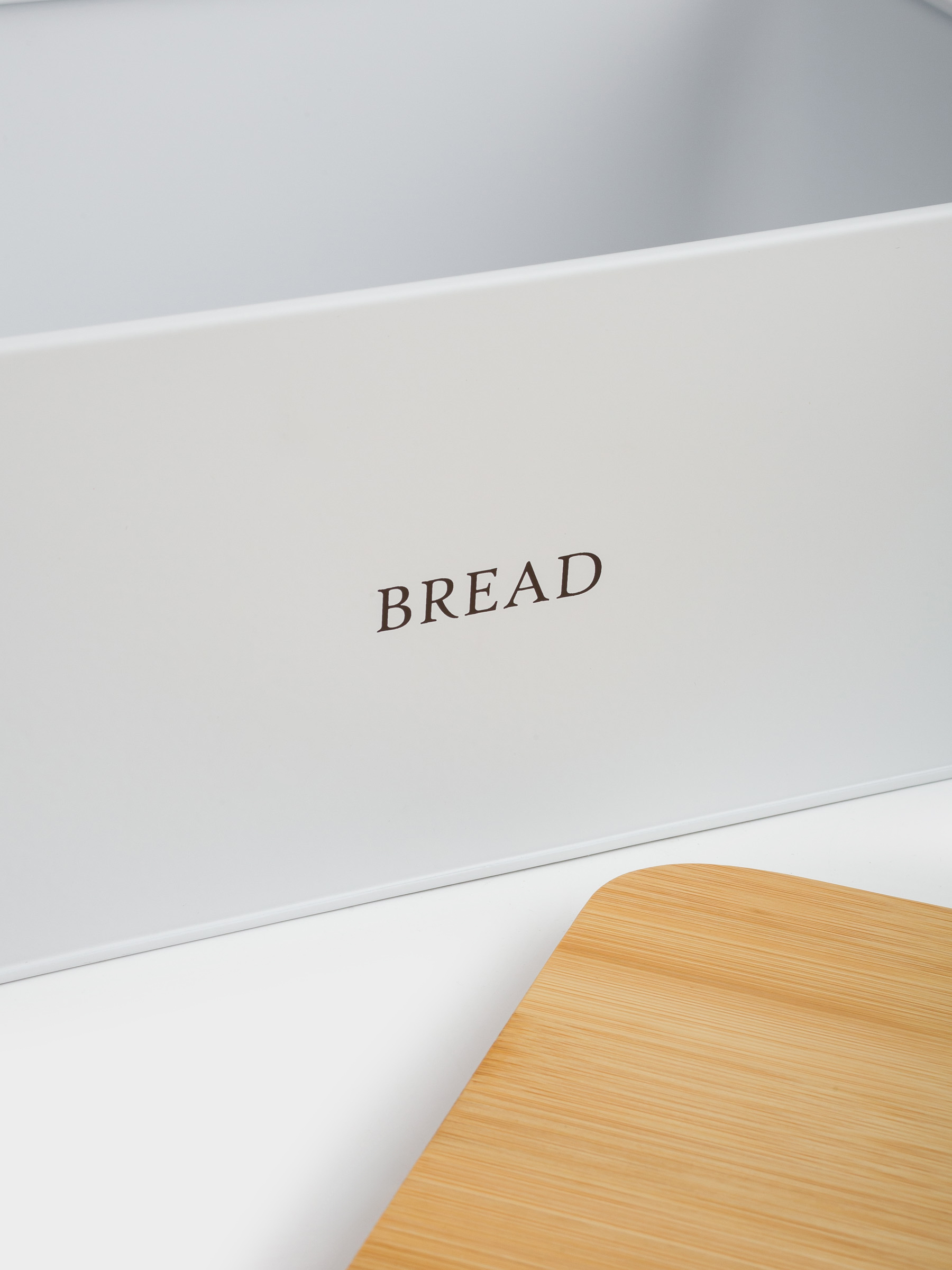 Bread box, 33x18x12 cm, with cutting board, metal / bamboo, rectangular, white, Nostalgia, image-4